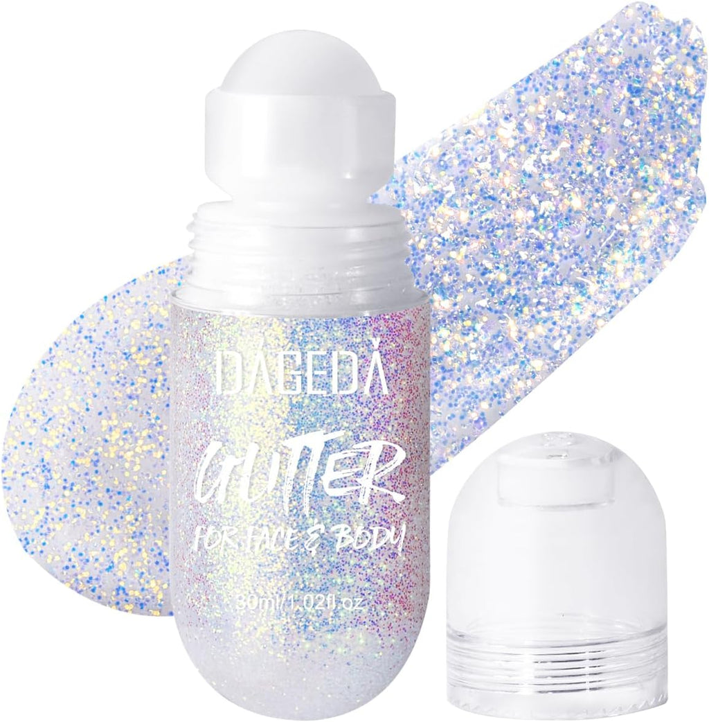 DAGEDA Body Glitter Gel, Roll-on Face Glitter for Mermaid Makeup Festival Rave Accessories, Holographic Hair Glitter Gel,Body Shimmer Halloween Makeup for Rave Party(Ocean Glow)