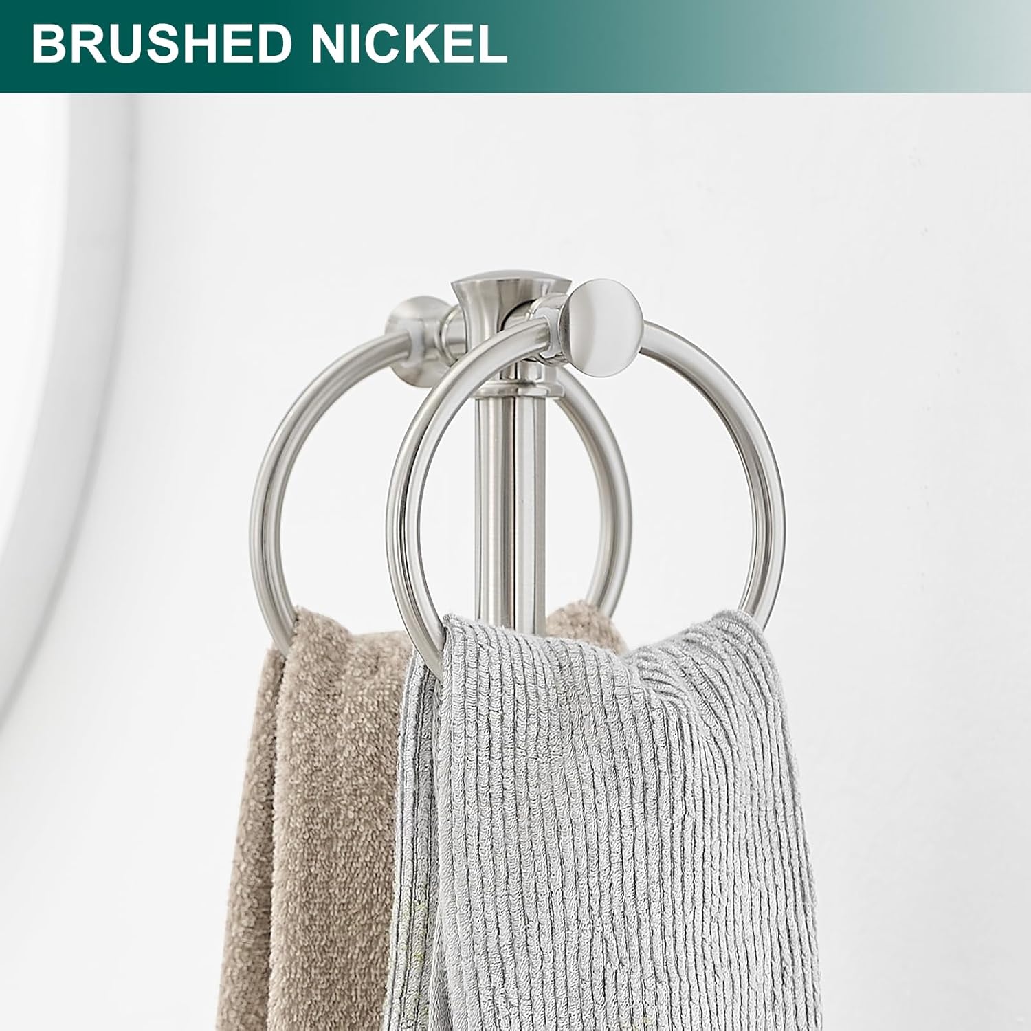 Hoimpro 17" Brushed Nickel Standing Towel Rack Bracket, Double Towel Ring Hand Towel Free Stand Holder Bathroom Hardware Accessories Set, Towel Bar for Bathroom Vanities and Kitchen Countertops
