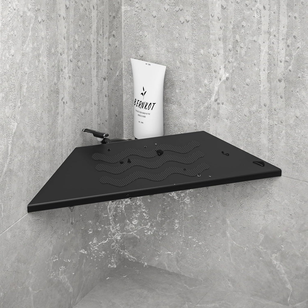 10'' Corner Foot Rest for Shaving Legs, Wall Mounted Foot Ledge for Bathroom Inside Shower, 304 Stainless Steel Footrest with Shaving Holder (Black)