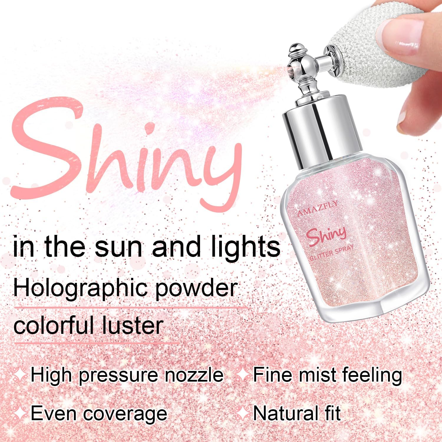 Hair and Body Glitter Spray, Shimmering Powder Sparkle Powder Makeup, Glitter Loose Sparkle Makeup for Body Highlighter,Festival Prom Rave Accessories (Pink)