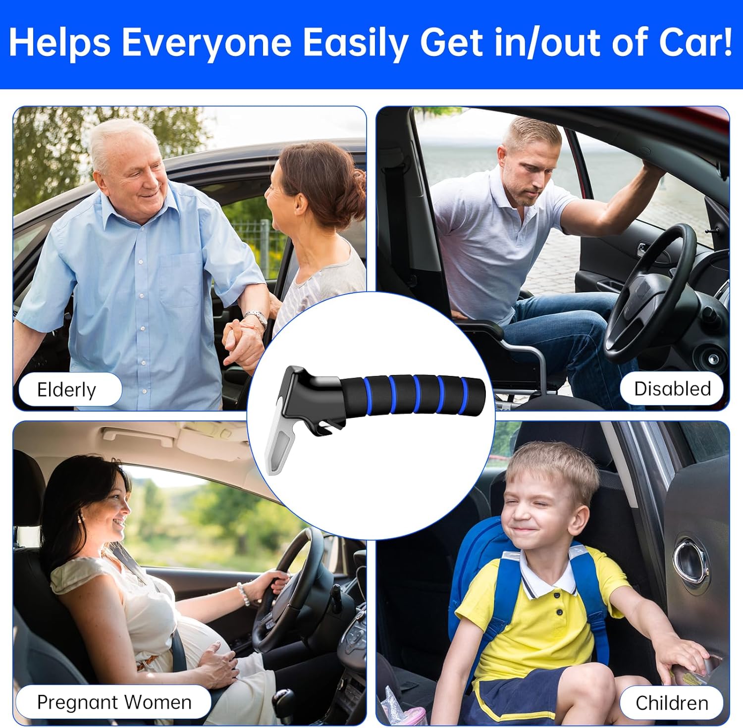 SYMYNELEC Car Door Handle for Elderly: Non-Slip Grip and Sturdy Assist Support - Fits Most Vehicles for Easy Getting in and Out of Car - Helpful for Seniors Handicapped Pregnant Women Children 2Packs