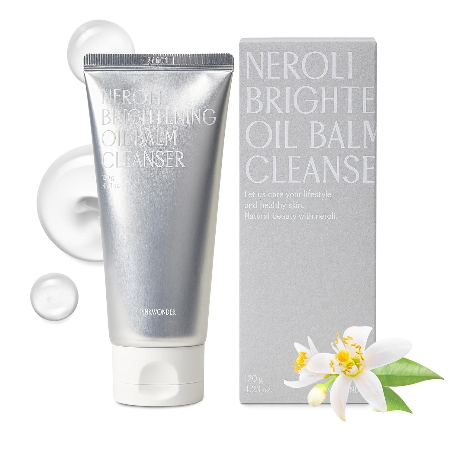 PINKWONDER Neroli Oil Balm Cleanser 4.23oz(120g), Cleansing Oil Balm Face Wash, Removes Makeup and Impurities, Niacinamide and Neroli for Glowing Skin, Korean Skincare