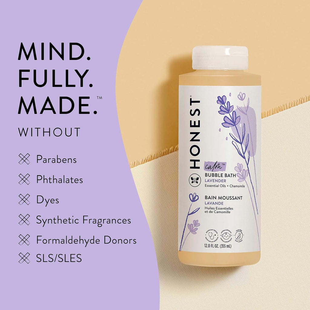The Honest Company Foaming Bubble Bath, Gentle Tear-Free Hypoallergenic Baby Wash with Naturally Derived Ingredients, Lavender Calm, 12 fl oz