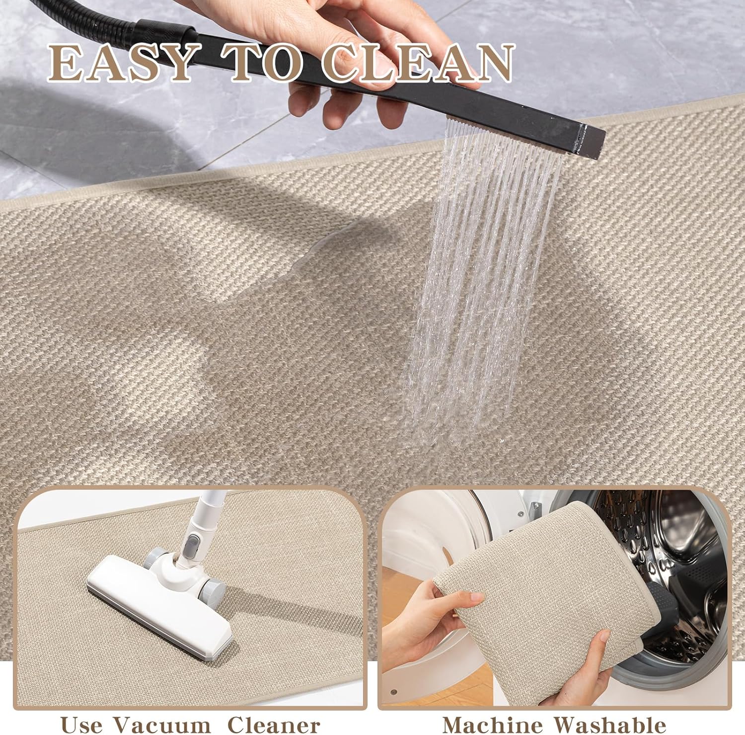 chakme Bathroom Rugs Mat 47x17, Ultra Thin Non Slip Bath Mats Runner Quick Dry Absorbent Bath Mat for Bathroom Floor, (Light Beige, 47"x17")