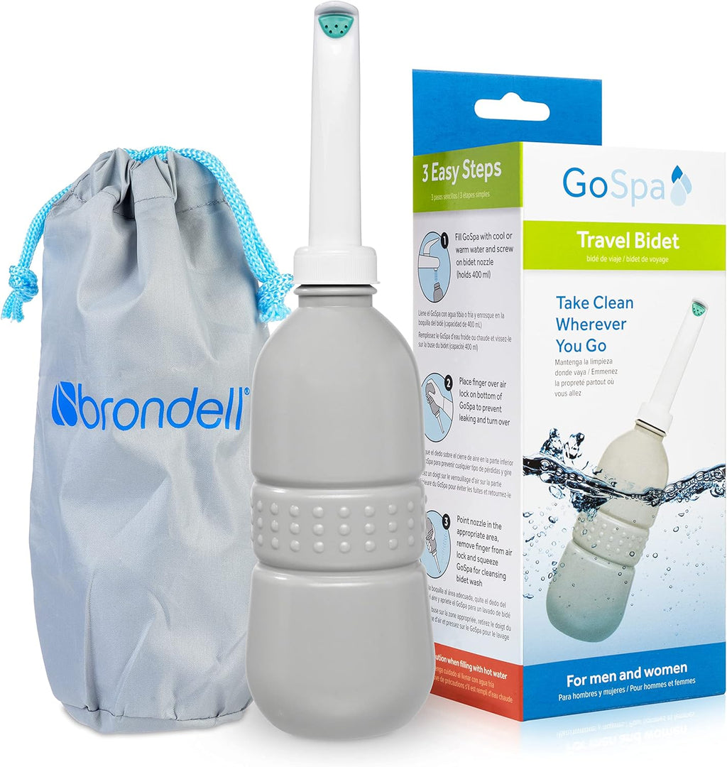 Brondell GoSpa Essential Portable Bidet for Everyday Use, Camping, Hiking, and Outdoor Activities, Compact and Discreet, Includes Travel Bag, 400ml, Fog