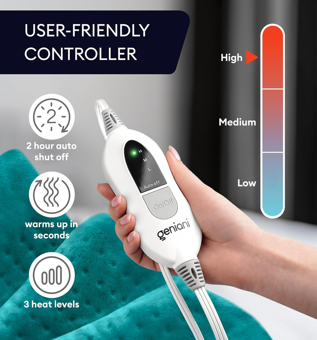 GENIANI Electric Throw - XL Heating Pad for Back Pain & Cramps Relief, Auto Shut Off, Machine Washable, Heat Pad, for All, Gifts for Women, Gifts for Men, Heat Patch (Viridian Green)