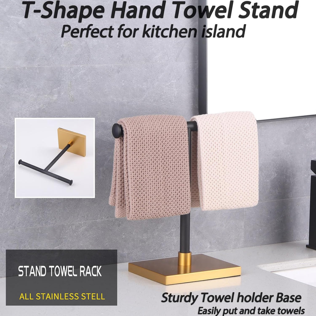 GERZWY Free Standing Countertop Towel Ring Hand Towel Holder Tree Rack SUS 304 Stainless Steel (Black & Gold) DZY011-BD