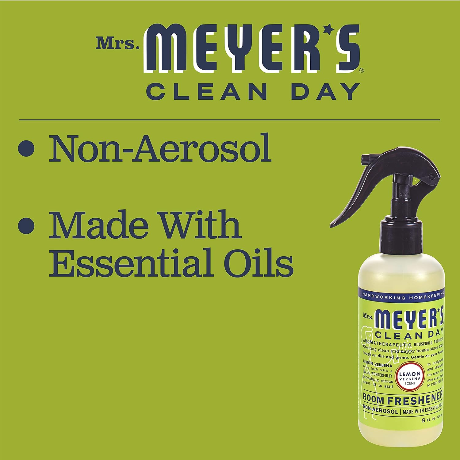 Mrs. Meyer's Clean Day Room Freshener Spray Bottle, Lemon Verbena Scent, 8 Fl oz (Pack of 2)