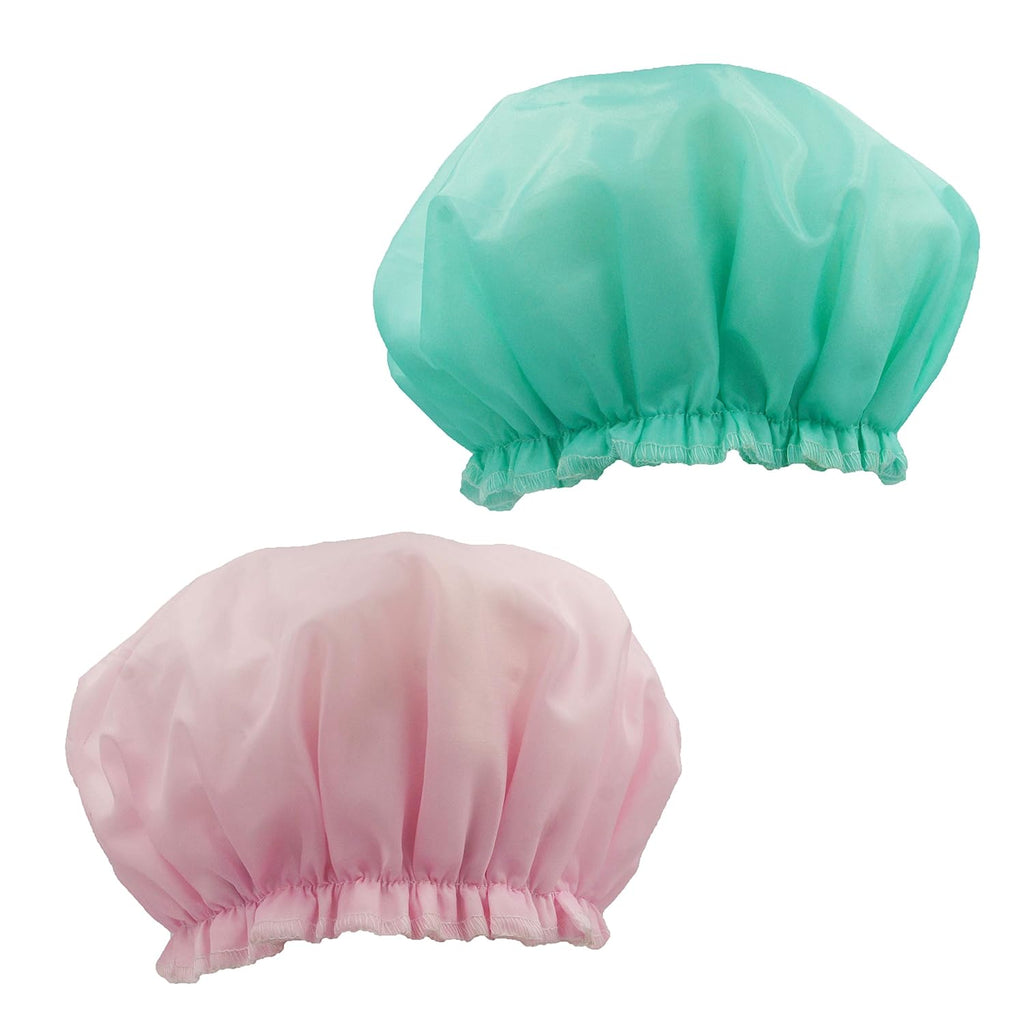 (2 Pack) Creamy Fashion Style Hair Cap Extra Large Double Layer Lined Waterproof Durable Eco-Friendly Shower Cap with Tight Elastic-Fashionista Collection Bath Cap (Solid Pattern)