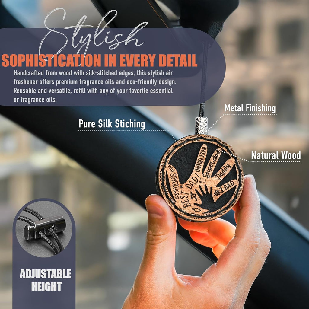 Wood Car Air Freshener — Handcrafted Air Freshener — Father’s Hands Fragrance Oil Diffuser in Wooden Gift Box — Christmas Gift for Car with Ocean Breeze Scent Fragrance Oil - 10 ml