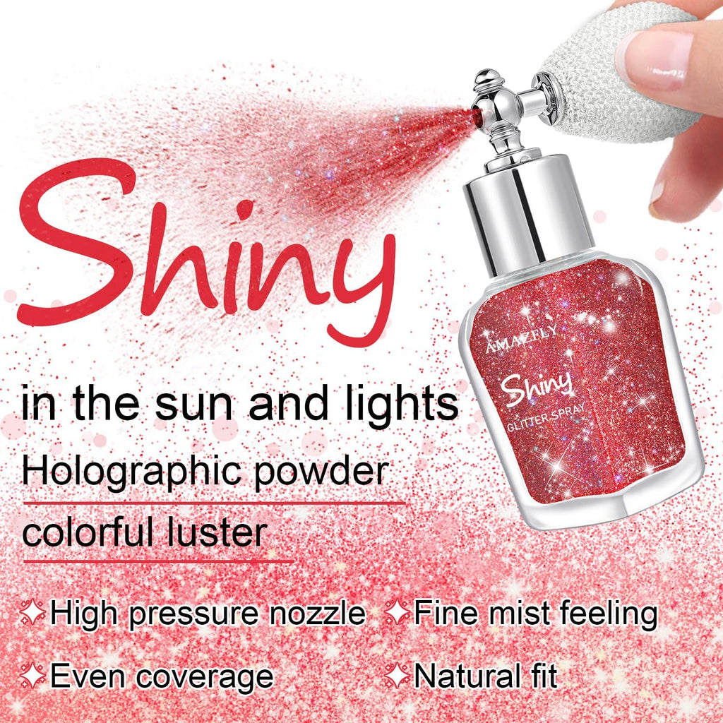Hair and Body Glitter Spray, Shimmering Powder Sparkle Powder Makeup, Glitter Loose Sparkle Makeup for Body Highlighter,Festival Prom Rave Accessories (Red)