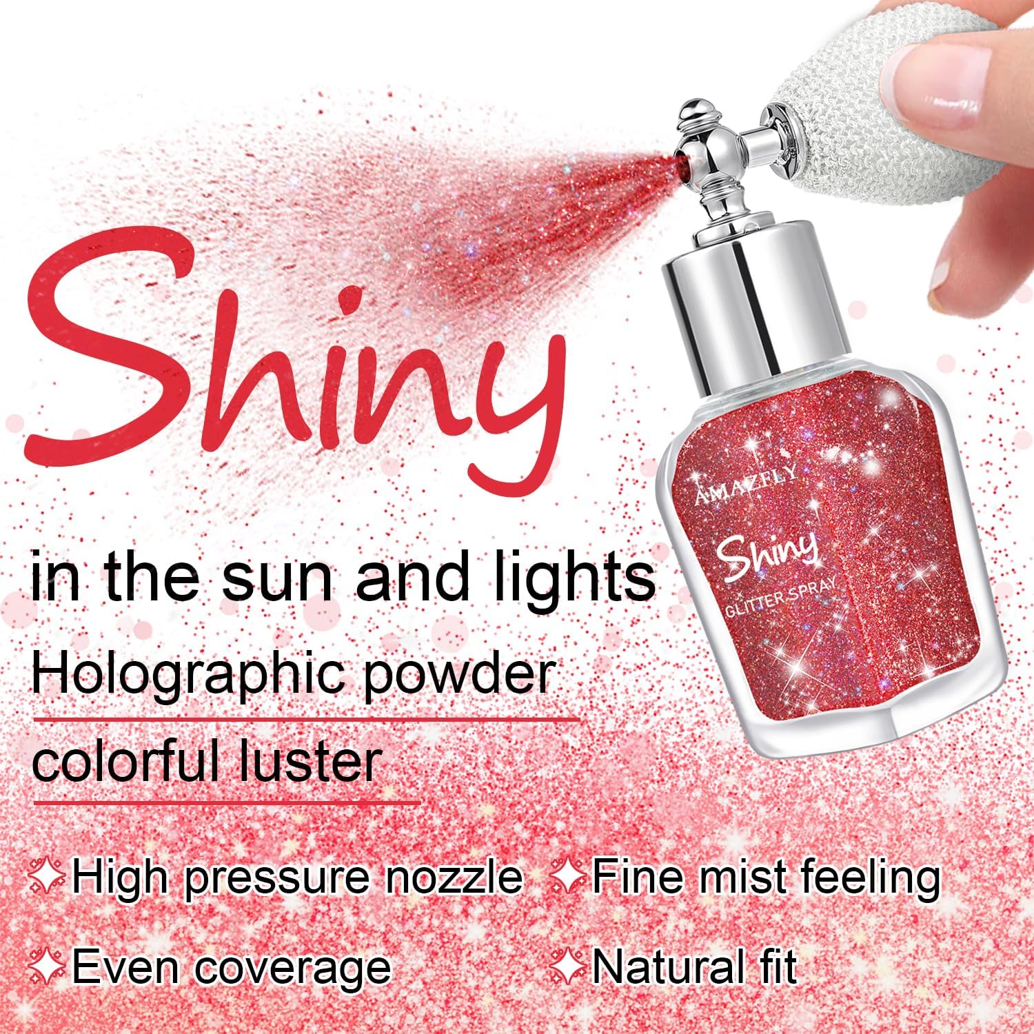 Hair and Body Glitter Spray, Shimmering Powder Sparkle Powder Makeup, Glitter Loose Sparkle Makeup for Body Highlighter,Festival Prom Rave Accessories (Red)