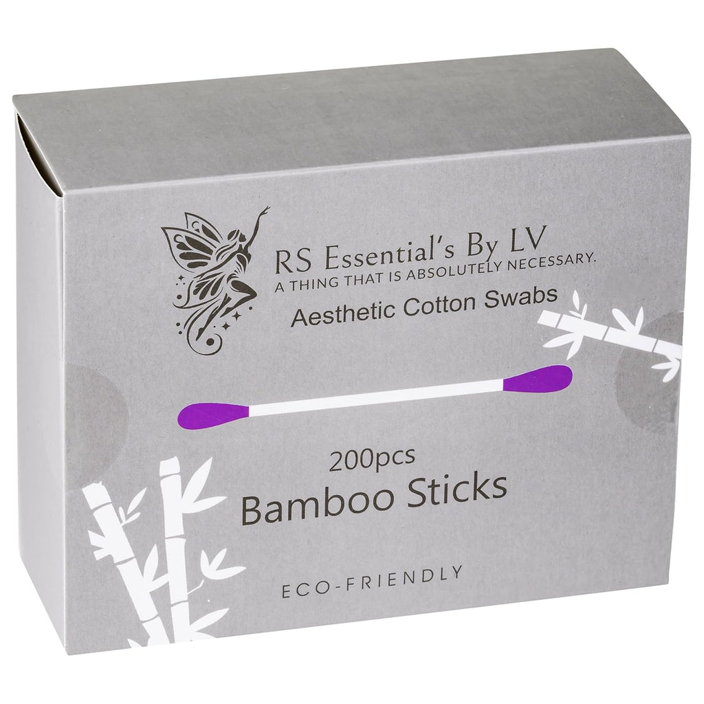 RS ESSENTIAL'S BY LV: Aesthetic Cotton Swabs Sticks Ear Swabs Bamboo swabs 200 Count Cotton Buds In 5 Colorful Colors (Purple)