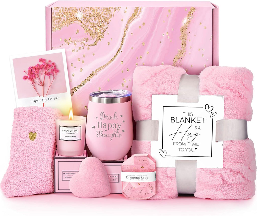 Birthday Gifts for Women, Self Care Get Well Soon Gifts, Luxury Rose Spa Bath Gift Basket - Unique Christmas Valentines Day Mothers Day Gifts for Mom Grandma Daughter Her Wife Girlfriend