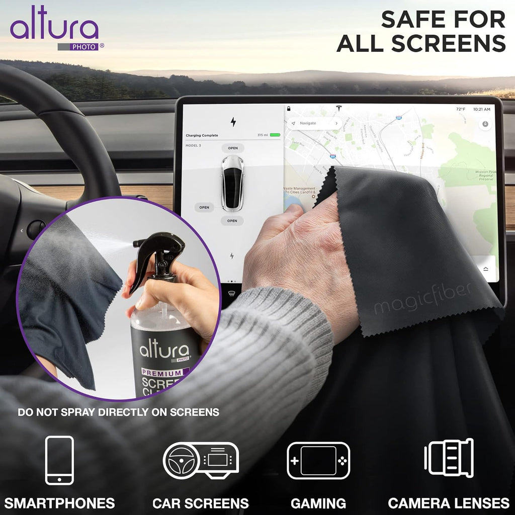 Screen Cleaner Spray & Wipe Kit (Streak & Scratch Free) Computer Screen Cleaner + 2 Microfiber Cleaning Cloths Cleaning Kit LCD LED OLED Touchscreen Flat Smart TV Monitor Laptop Electronics Car 16oz