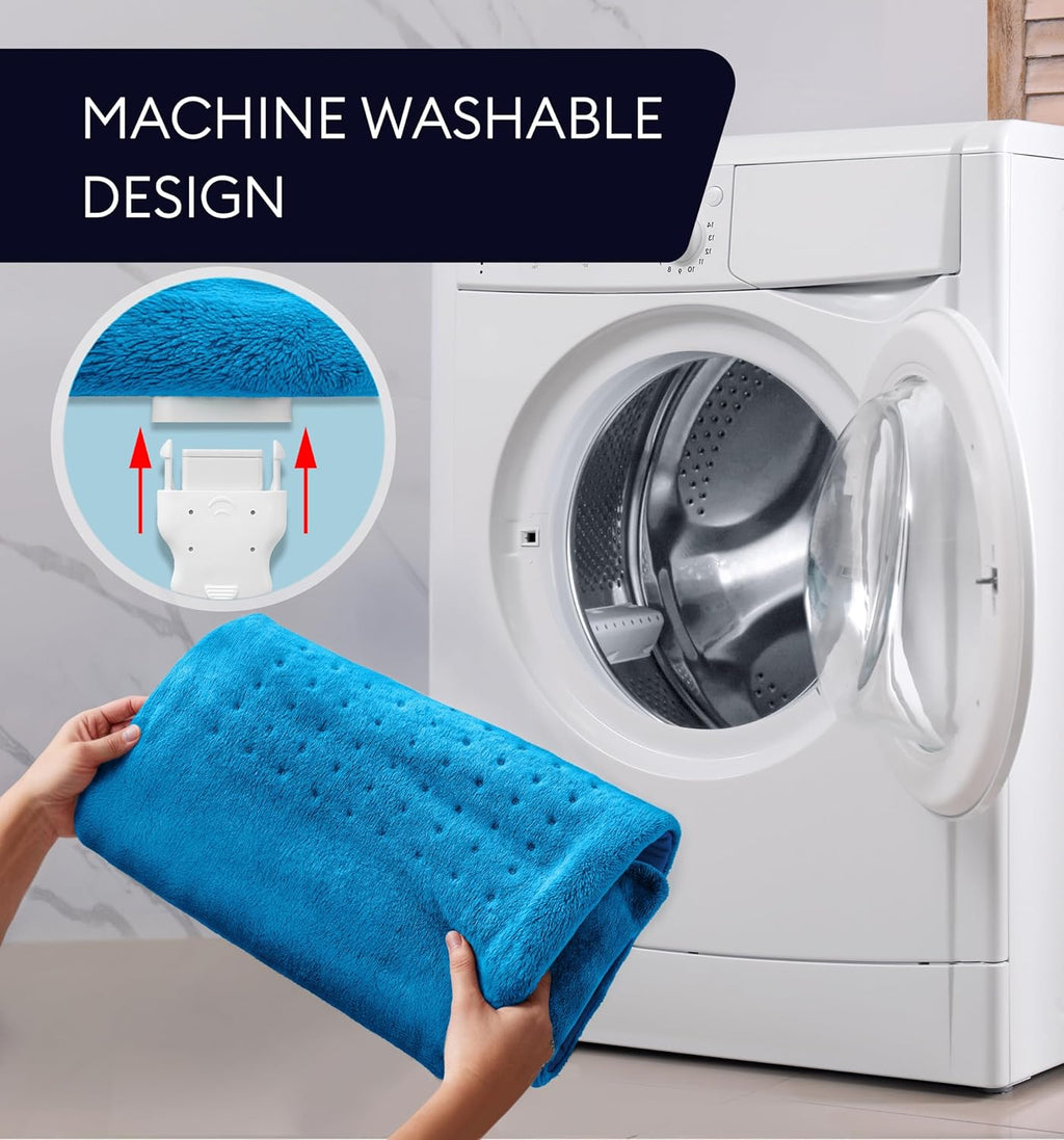 GENIANI Electric Throw - XL Heating Pad for Back Pain & Menstrual Pain Relief, Auto Shut Off, Machine Washable, Moist Heat Pad for Neck and Shoulder, Cramps Relief, 12'‘×24’’ (Aqua Blue)