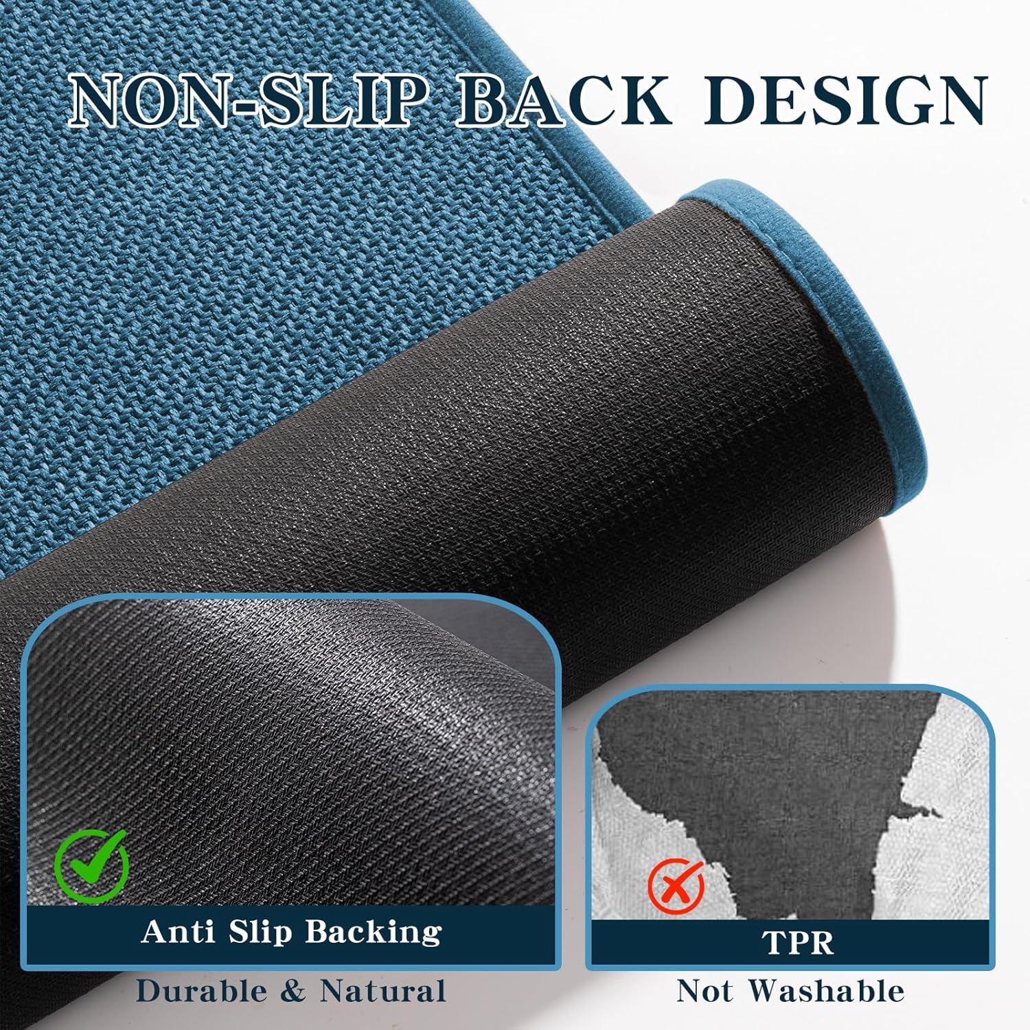 chakme Bathroom Rugs Mat 59x17, Ultra Thin Bath Rug Non Slip Runner Quick Dry Absorbent Bath Mat for Bathroom, (Dark Blue, 59"x17")