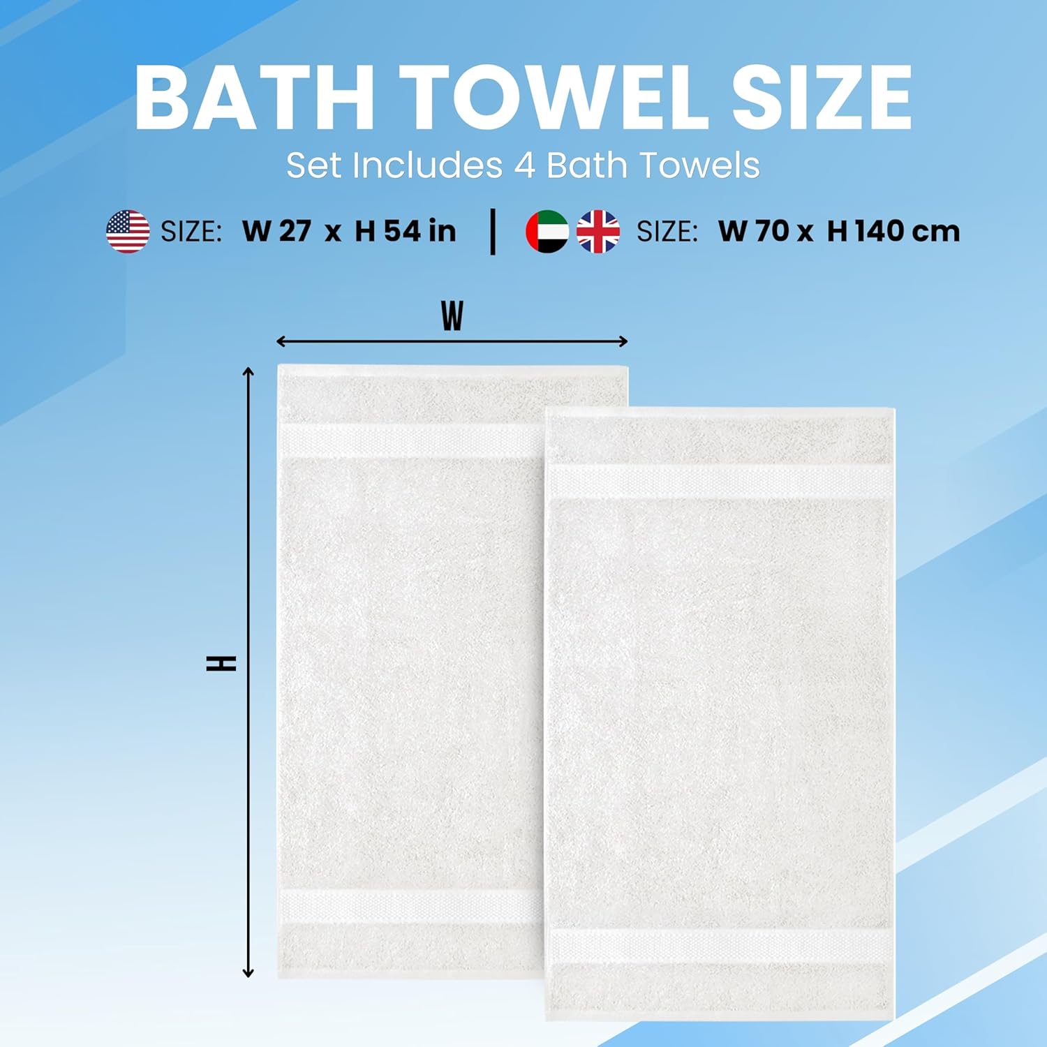 Infinitee Xclusives Luxury 100% Ring-Spun Cotton White Bath Towels Set of 4 (27x54 inches) – Soft, Absorbent & Quick-Drying Towels for Bathroom, Gym, Spa & Hotel Use (Brilliant White, Bath Towels)