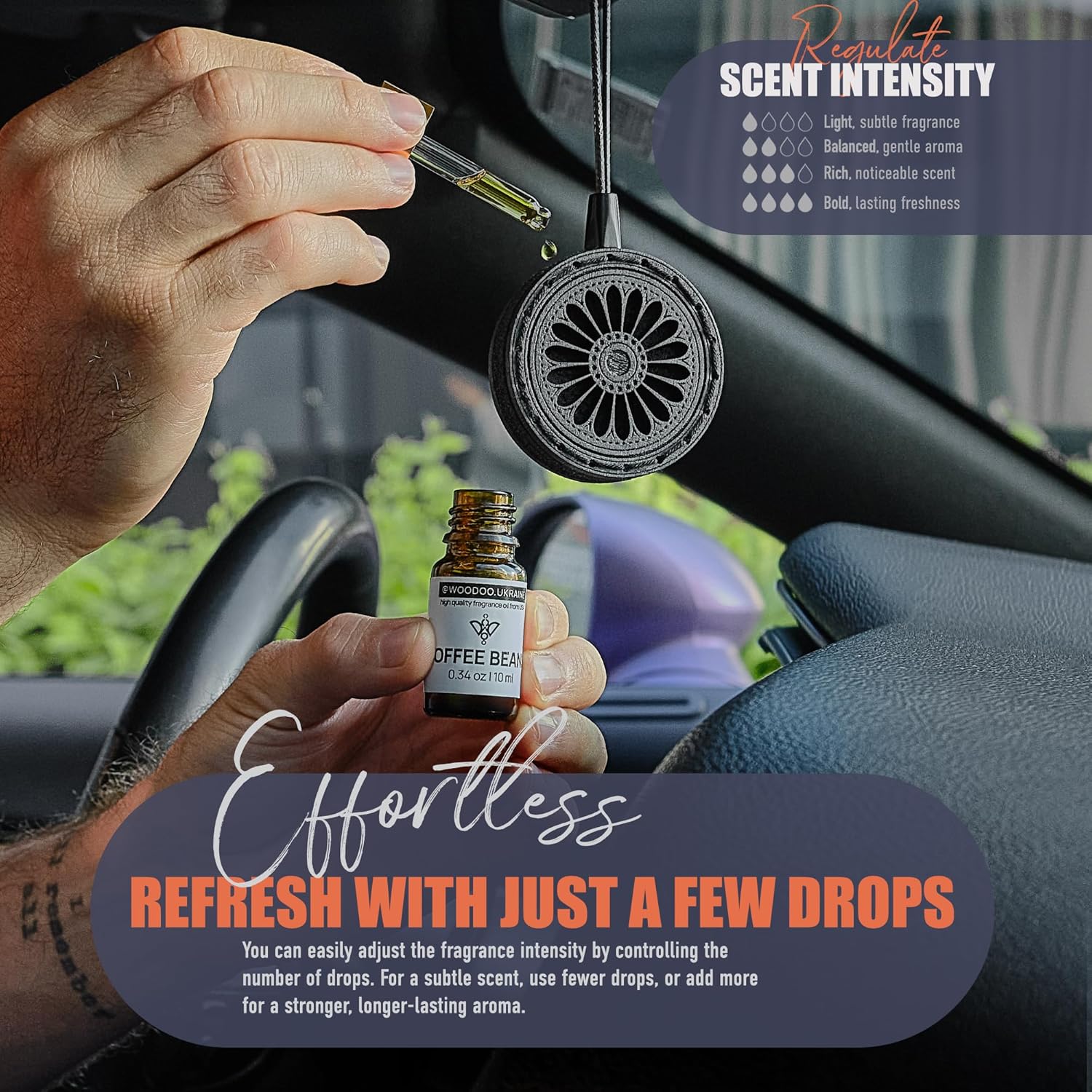 Wood Car Air Freshener — Handmade Air Freshener — Best Wheels Aromatherapy Fragrance Oil Diffuser in Wooden Gift Box — Ready To Gift Set with Coffee Beans Fragrance Oil - 10 ml