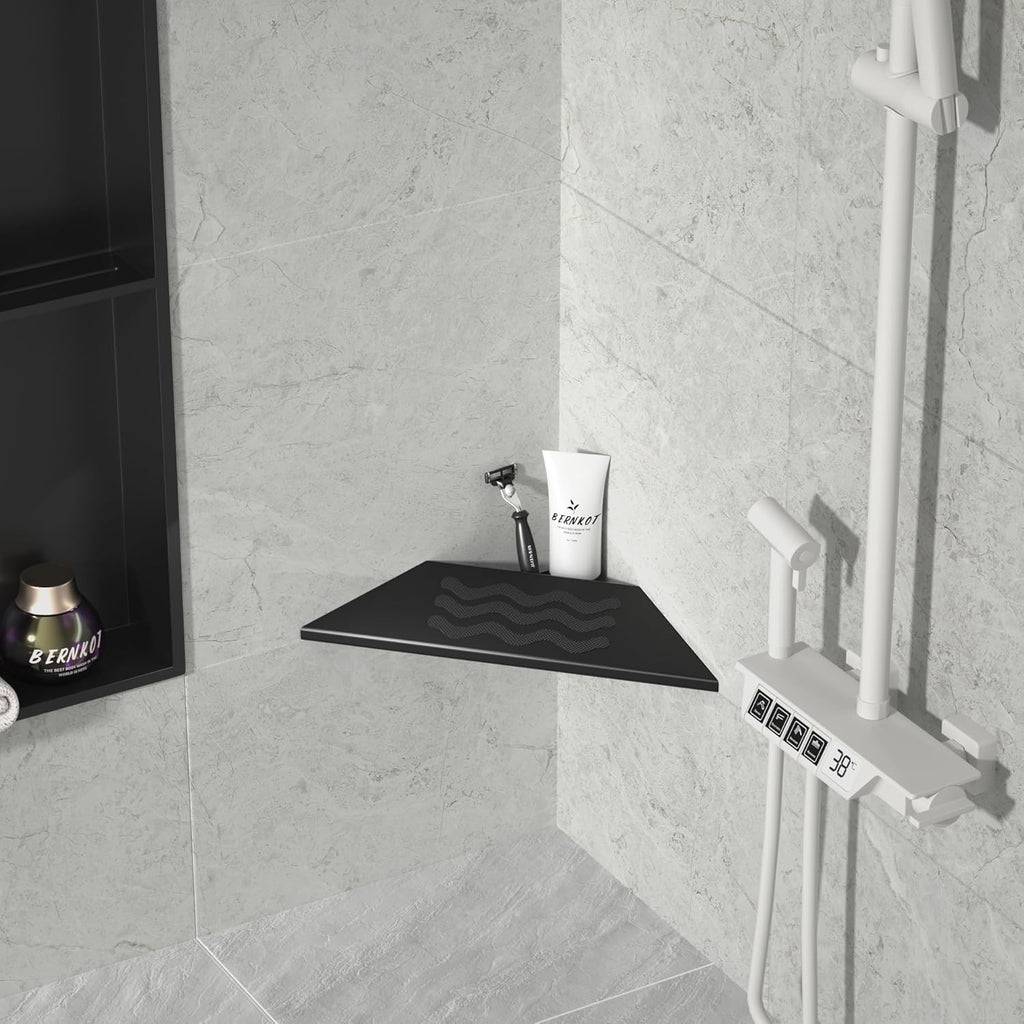 10'' Corner Foot Rest for Shaving Legs, Wall Mounted Foot Ledge for Bathroom Inside Shower, 304 Stainless Steel Footrest with Shaving Holder (Black)