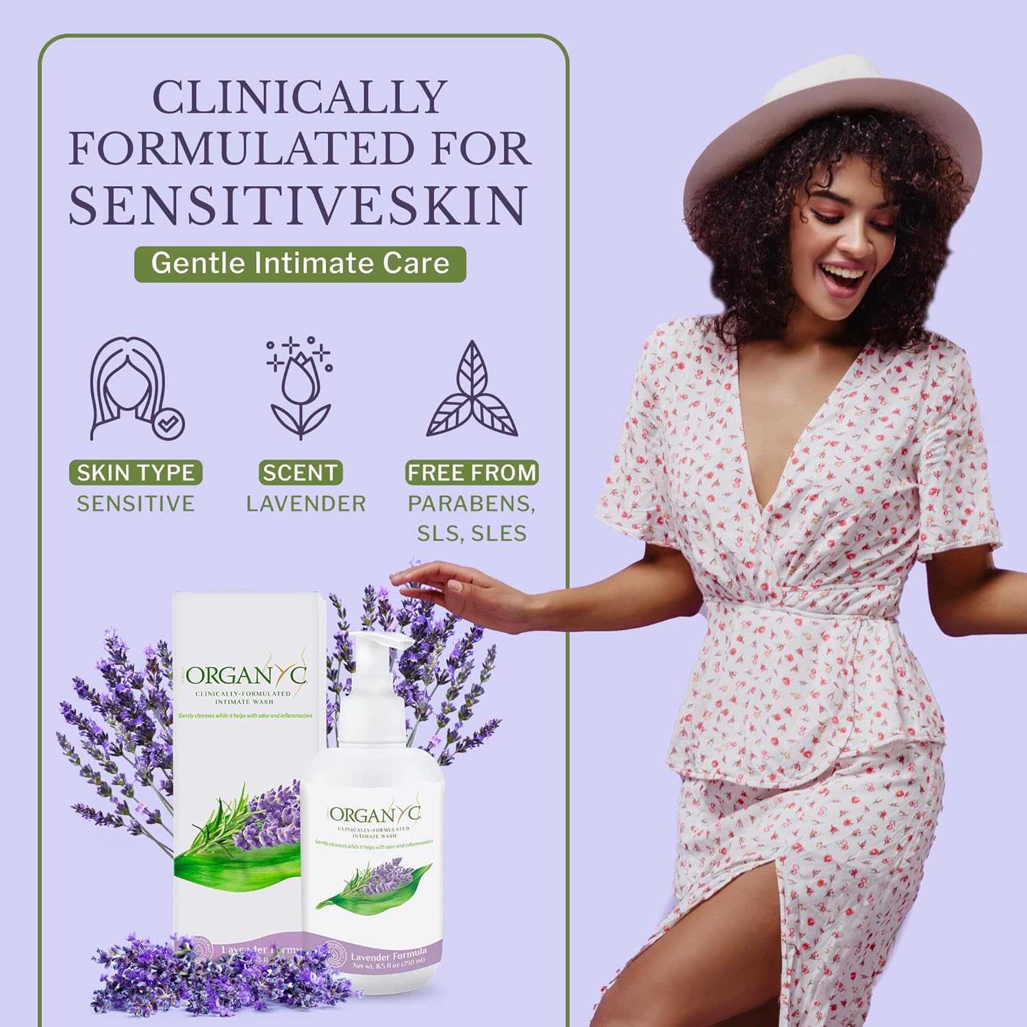 Organyc Organic Intimate Wash with Lavender Essential Oils & Flower Extracts, Gentle Cleansing Feminine Wash for Women with Sensitive Skin, Soothing pH Balance Feminine Wash, 8.5 fl oz, Pack of 2