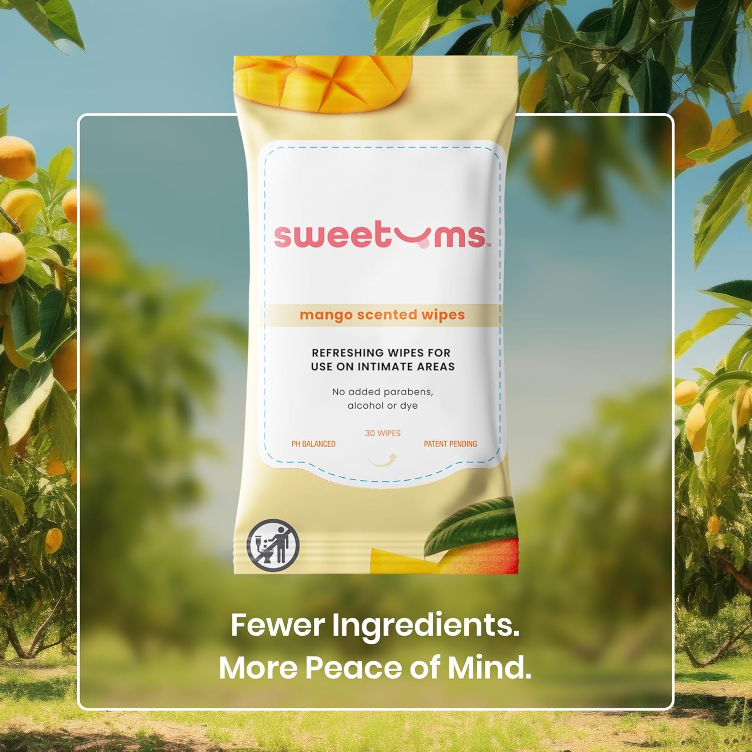 Mango Scented Daily Feminine Wipes for Women – pH Balanced Unflavored Intimate Wipes – Water-Based, Aloe-Infused, Gentle on Sensitive Skin – Vegan, No Alcohol or Dyes, Travel-Friendly - 30ct