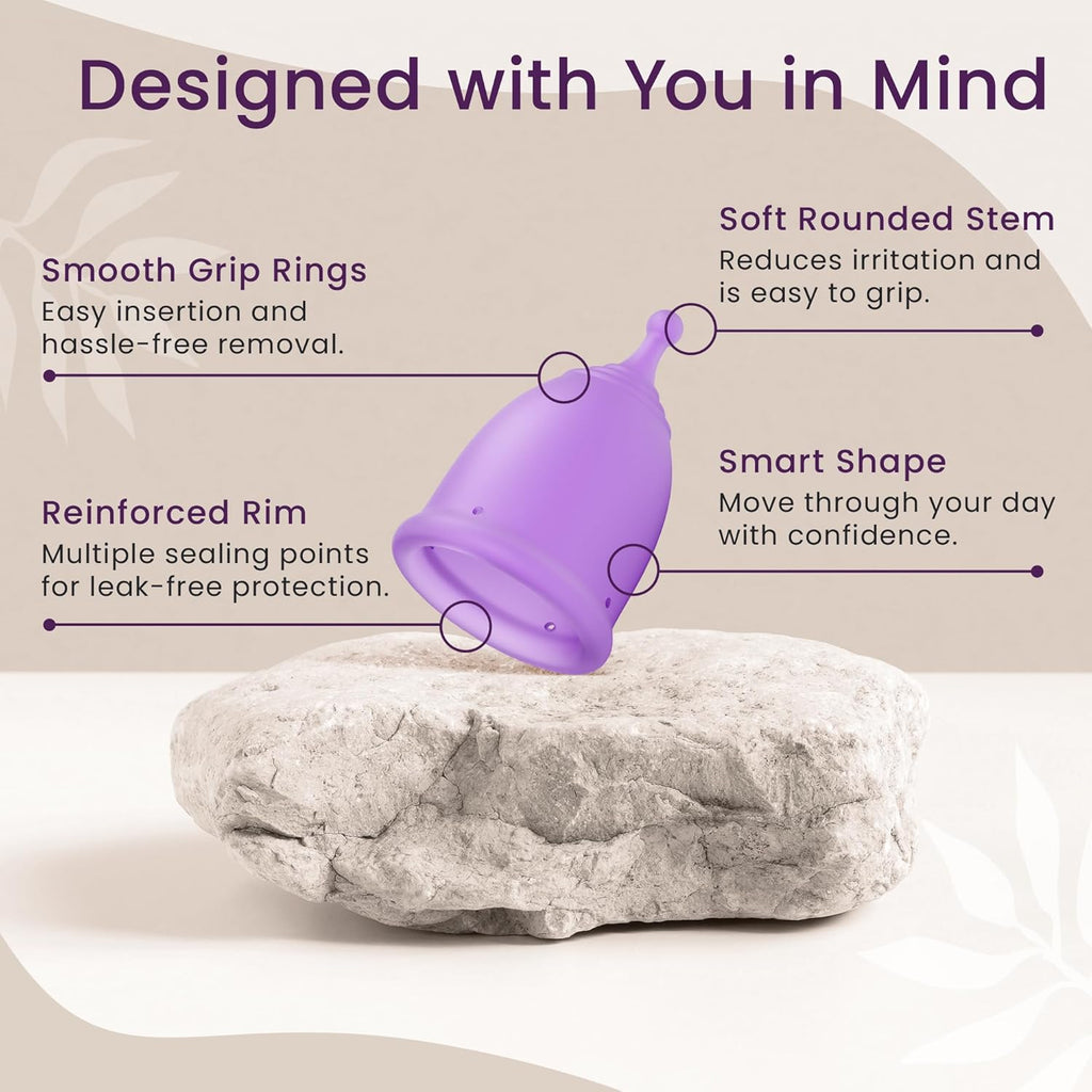 EcoBlossom Reusable Menstrual Cup Set - The Most Reliable Medical Grade Silicone Period Cups - Comfortably use for 12 Hours (2 Large Cups)