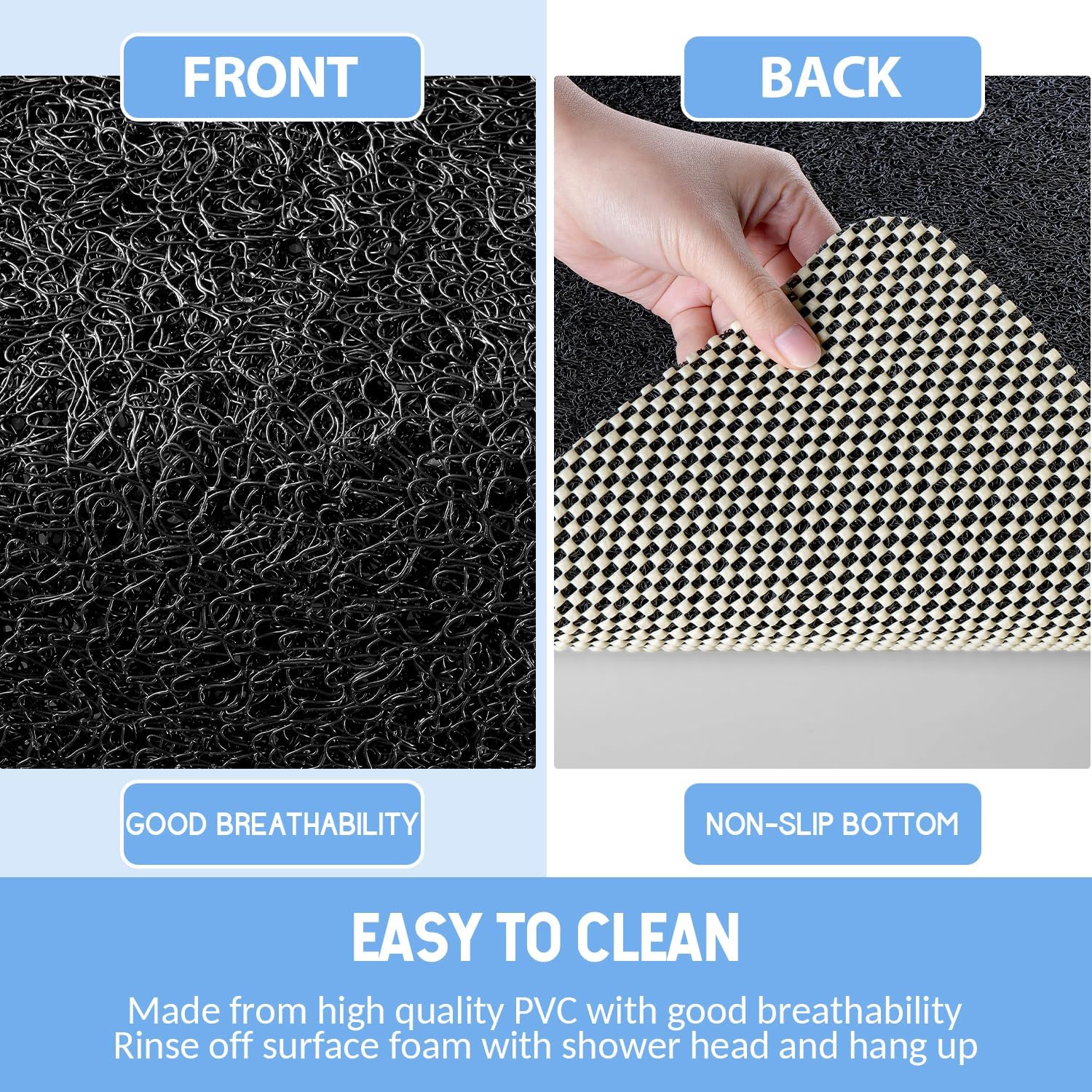 Non-Slip Bathtub Mat, Anti Slip Shower Mat, Fast Drying Bathtub Mats, Foot Scrubber Mat, Anti Slip Mat for Tub, Floor, Bathroom, Kitchen, Home, Hotel (Black 24"×16")