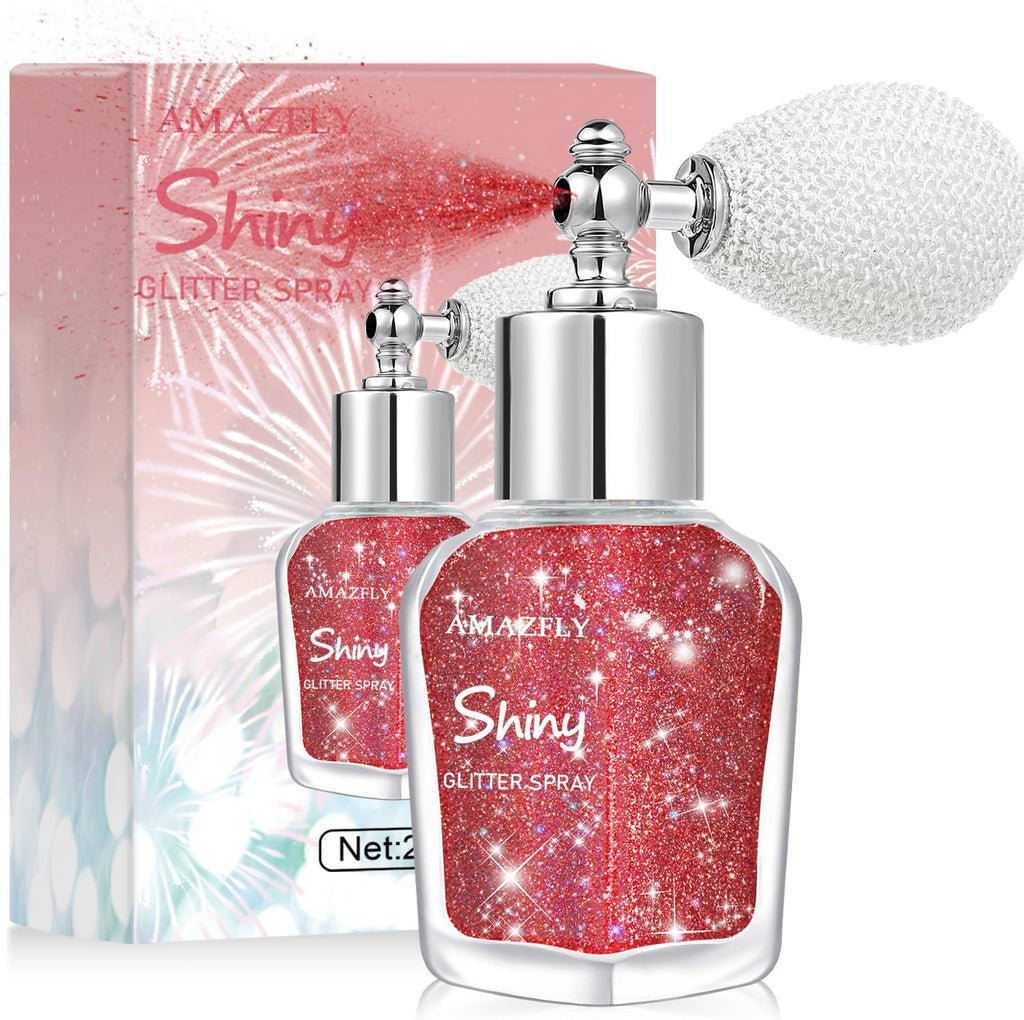 Hair and Body Glitter Spray, Shimmering Powder Sparkle Powder Makeup, Glitter Loose Sparkle Makeup for Body Highlighter,Festival Prom Rave Accessories (Red)