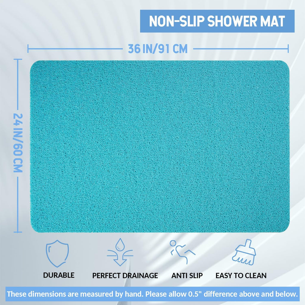 Non-Slip Bathtub Mat, Anti Slip Shower Mat, Fast Drying Bathtub Mats, Foot Scrubber Mat, Anti Slip Mat for Tub, Floor, Bathroom, Kitchen, Home, Hotel (Turquoise Blue 36"×24")