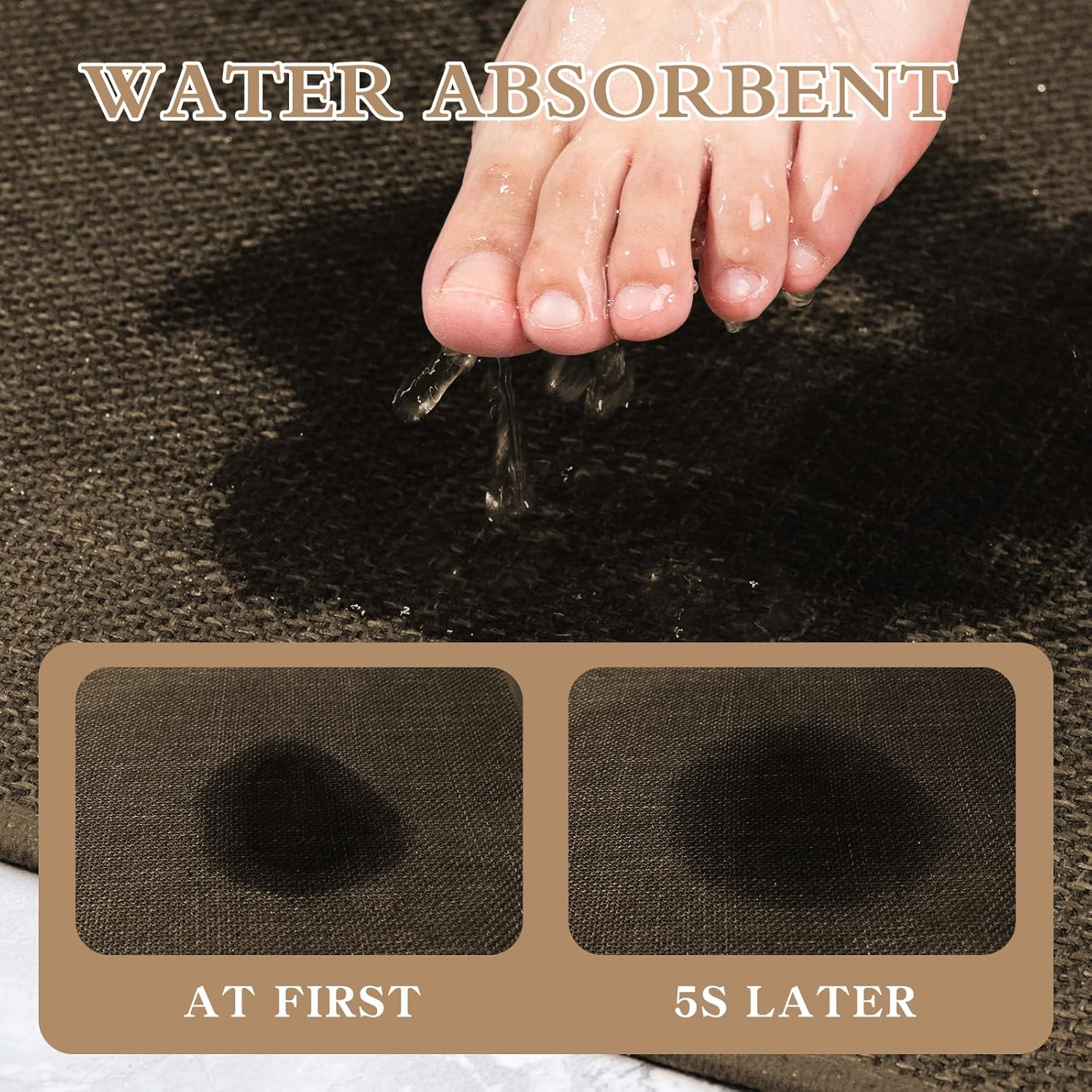 chakme Bathroom Rugs Mat 36x24, Ultra Thin Non Slip Bath Mat Large Quick Dry Absorbent Bath Mat for Bathroom Floor, (Brown, 36"x24")