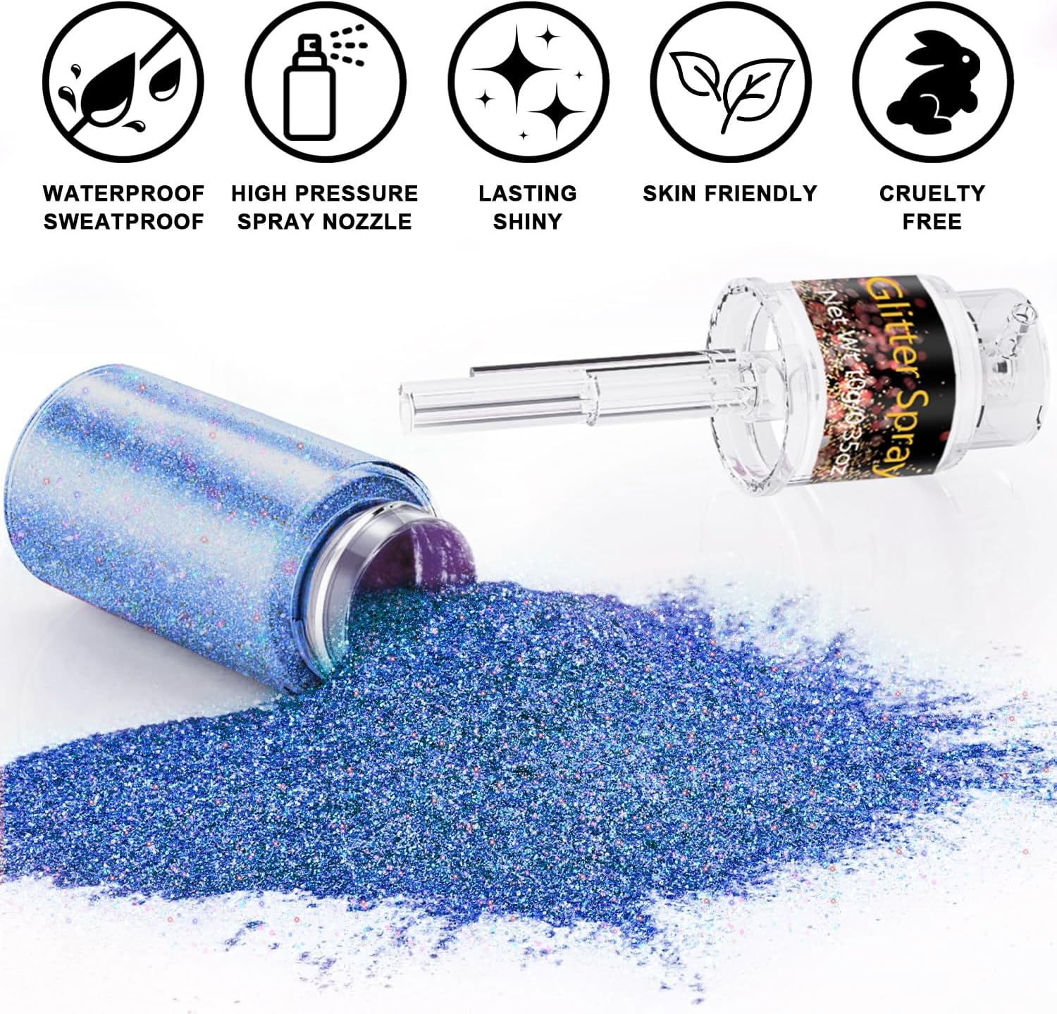 Hair and Body Glitter Spray, 1PC Glitter Hairspray Dry Powder Makeup for Clothes, Festival Rave Prom Loose Sparkle Powder,Holographic Ultra Fine Resin Glitters for Crafts (Blue)