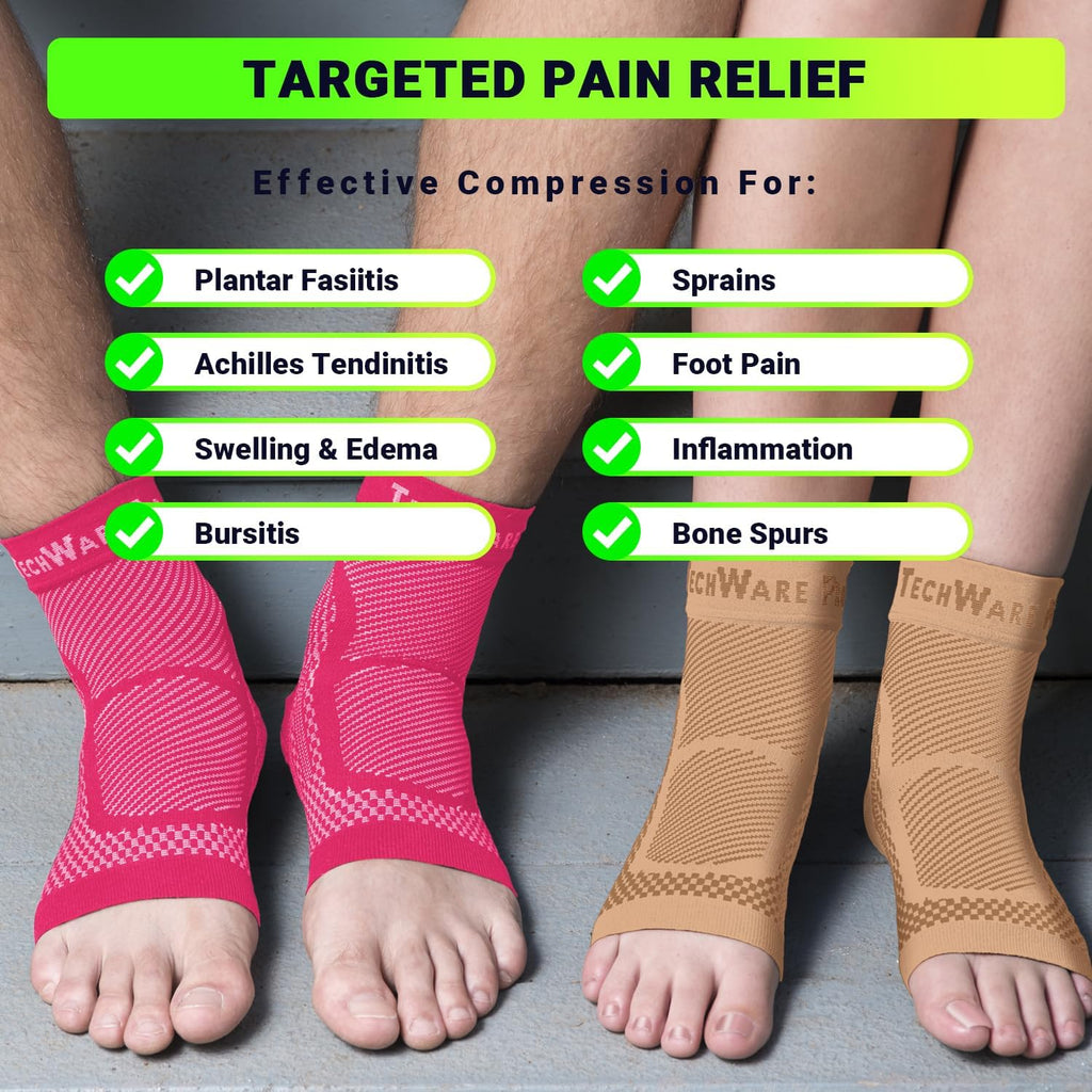 TechWare Pro Ankle Brace Compression Sleeve - Plantar Fasciitis Sock. Relieves Achilles Tendonitis. Foot Arch Support Reduces Joint Pain, Swelling & Heel Spur Pain. Injury Recovery Braces for Sports