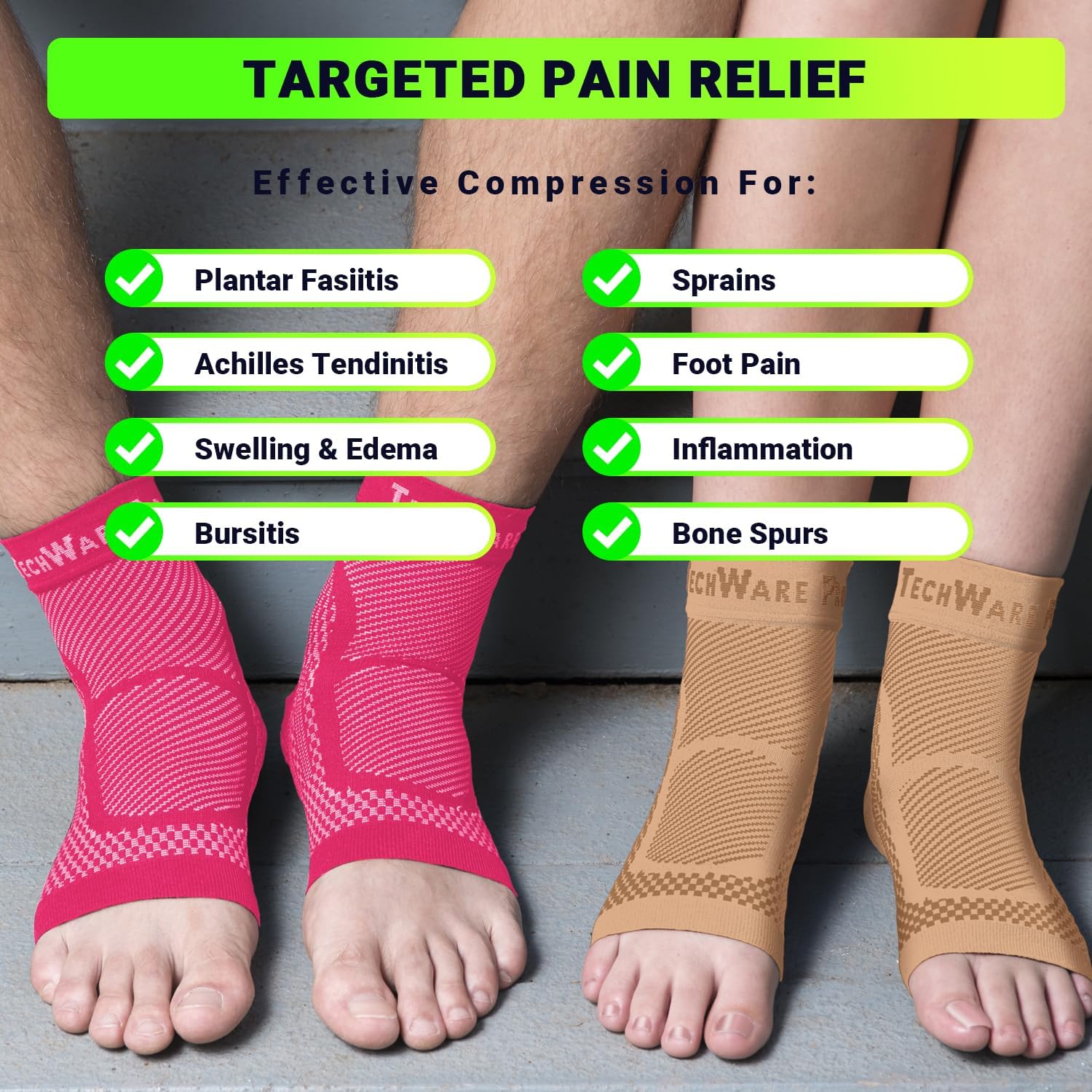 TechWare Pro Ankle Brace Compression Sleeve - Plantar Fasciitis Sock. Relieves Achilles Tendonitis. Foot Arch Support Reduces Joint Pain, Swelling & Heel Spur Pain. Injury Recovery Braces for Sports