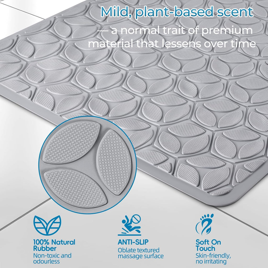 WRISIN Bathtub Mat Non Slip with Suction Cups - 100% Rubber Bathroom Mat Textured for Bath Tub Shower Safety - Soft on Touch - BPA/PVC Free - Pet Dog Bath Mat - Machine Washable - 17 × 35 Inch（Gray）