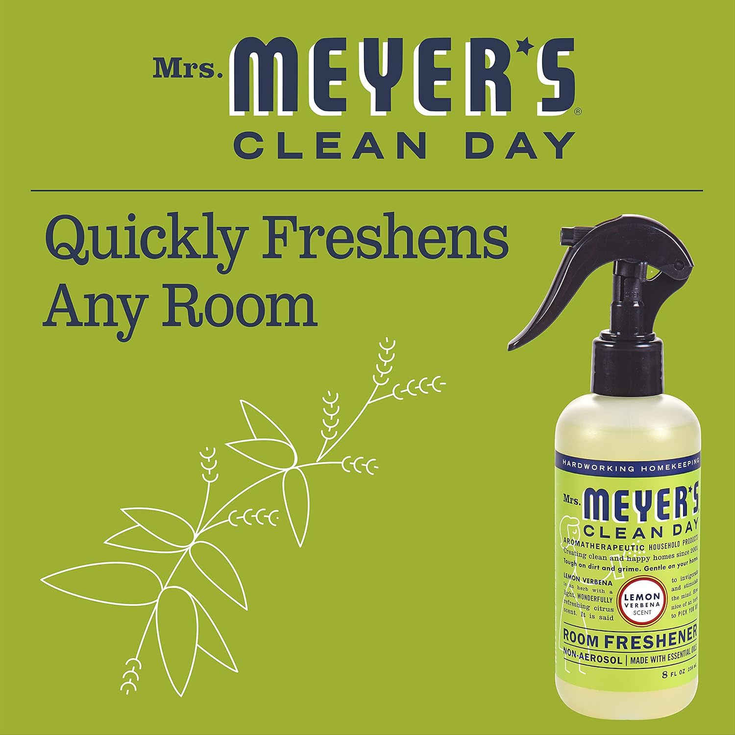 Mrs. Meyer's Clean Day Room Freshener Spray Bottle, Lemon Verbena Scent, 8 Fl oz (Pack of 2)