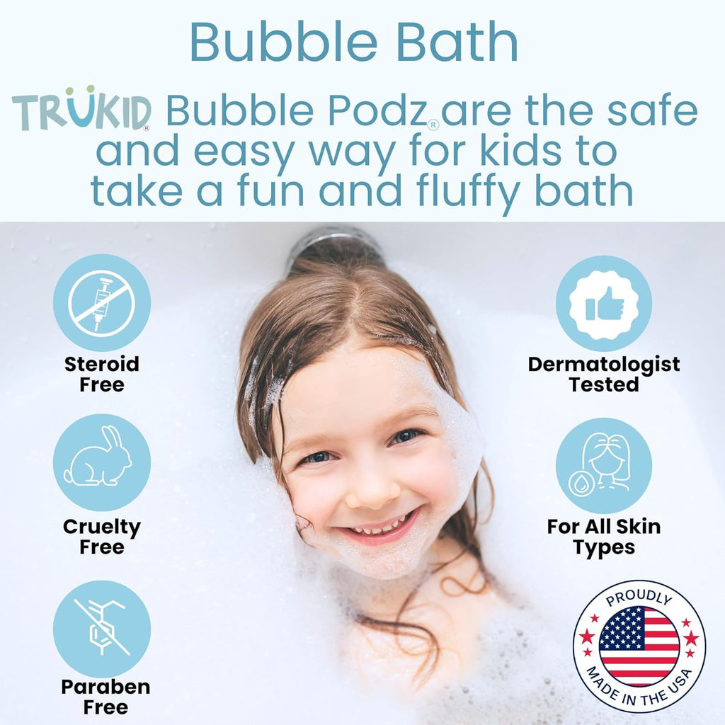 TruKid Bubble Podz Bubble Bath for Kids, Toddlers, & Babies, Tear Free Gentle & Refreshing Bath Bomb for Sensitive Skin with Natural Moisturizers, Non-Toxic, pH Balanced, Watermelon Scent (10 Podz)