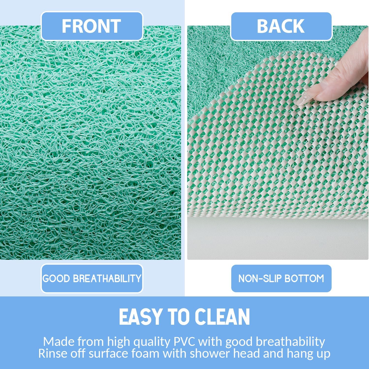 Non-Slip Bathtub Mat, Anti Slip Shower Mat, Fast Drying Bathtub Mats, Foot Scrubber Mat, Anti Slip Mat for Tub, Floor, Bathroom, Kitchen, Home, Hotel (Light Green 36"×24")