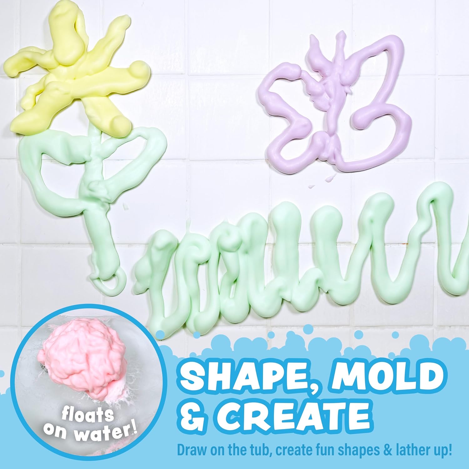 Tub Works® Fluffy Foam Soap, Variety 6 Pack | Shape, Mold & Create Bath Art with Soft Bath Foam for Kids | Gentle, Cleansing Kids Bath Soap | Easy-to-Use Spray Nozzles | Fruity, Fun Bath Colors