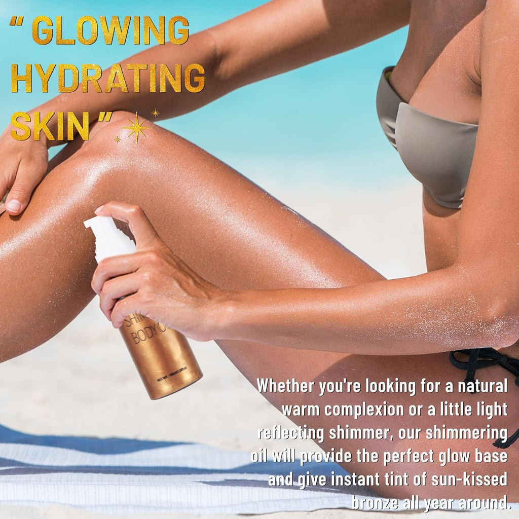 UCANBE Body Shimmer Oil - 100ml Moisturizing Glitter Oil, Waterproof Shimmering Luminizer Liquid Illuminator, Tinted Glow Bronzer (Bronze Gold)