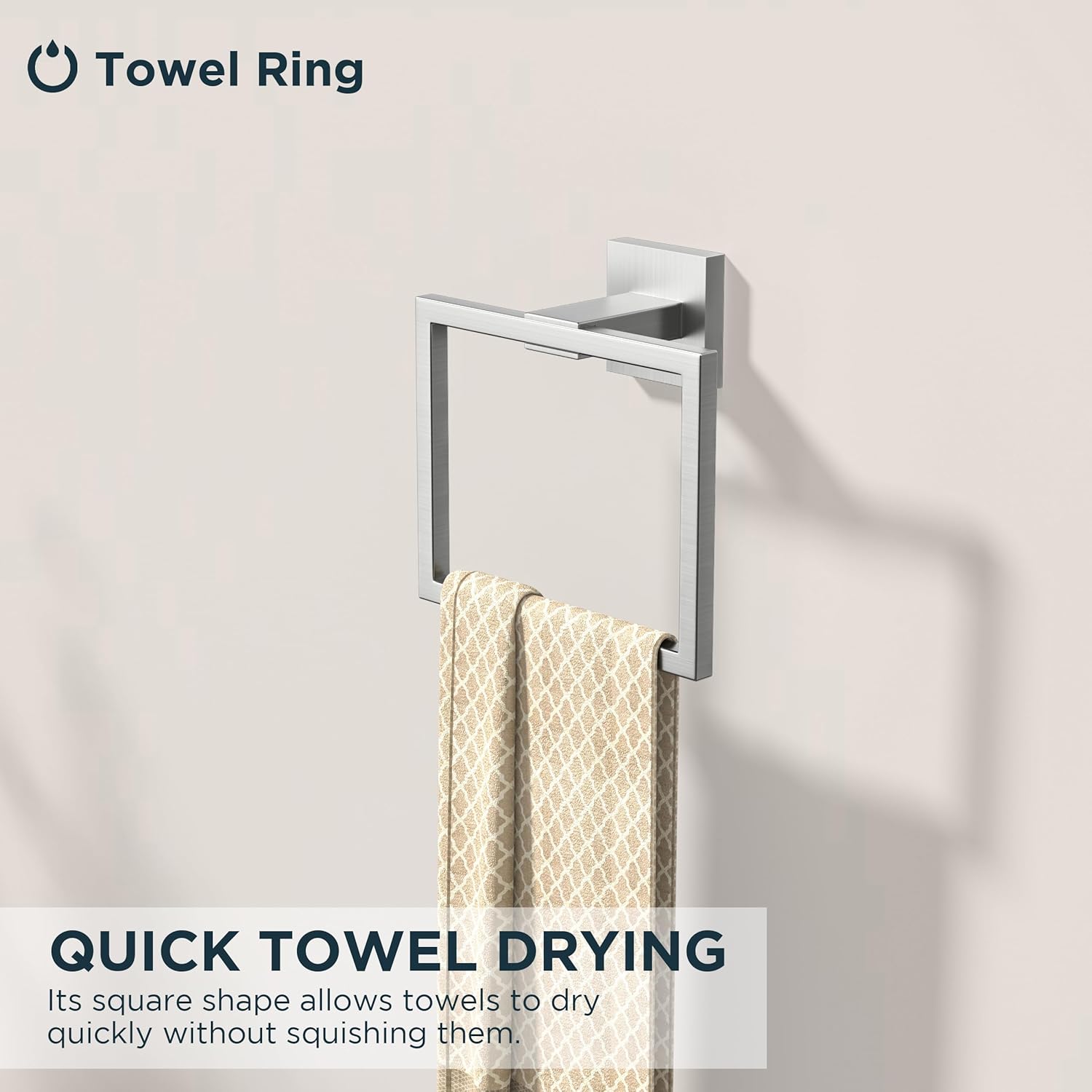 FORIOUS Toilet Paper Holder Set Wall Mount, SUS 304 Stainless Steel Pivoting Toilet Paper Holder and Towel Ring, Hand Towel Holder Set for Bathroom, Square Bathroom Hardware Set, Brushed Nickel