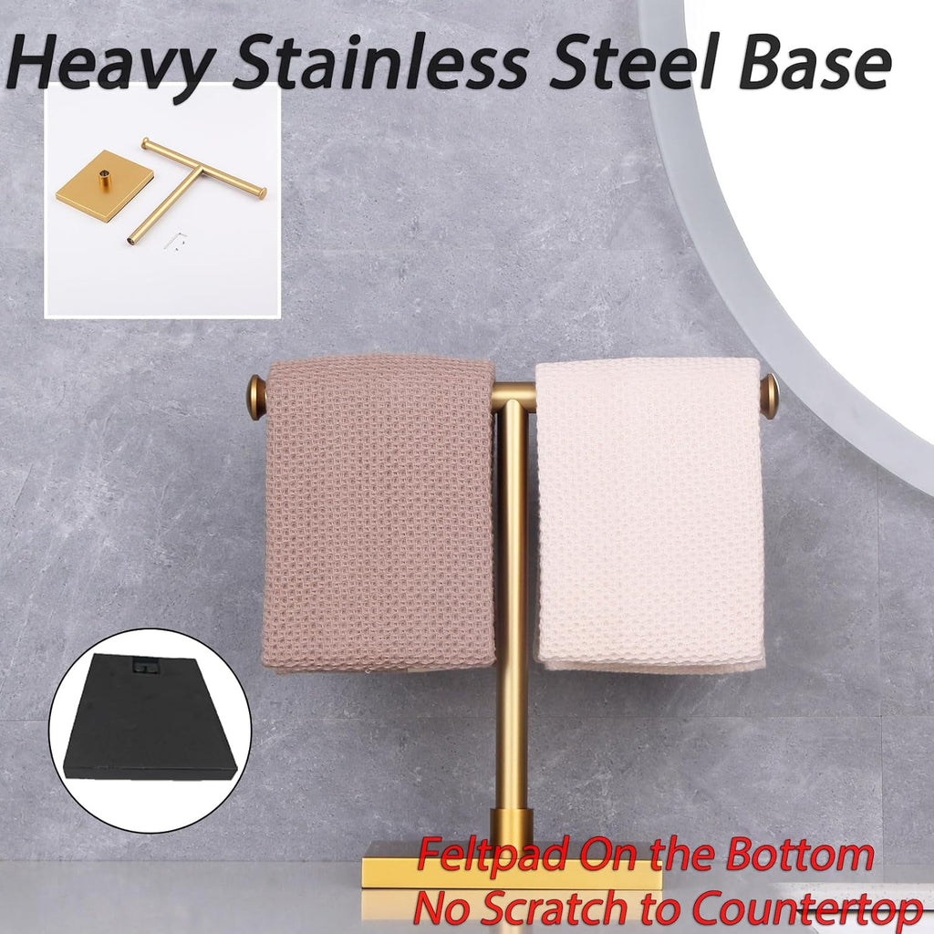 GERZWY SUS 304 Stainless Steel Towel Ring Gold Hand Towel Holder Standing Tree Rack for Bathroom Vanities Countertop DZY011-BE
