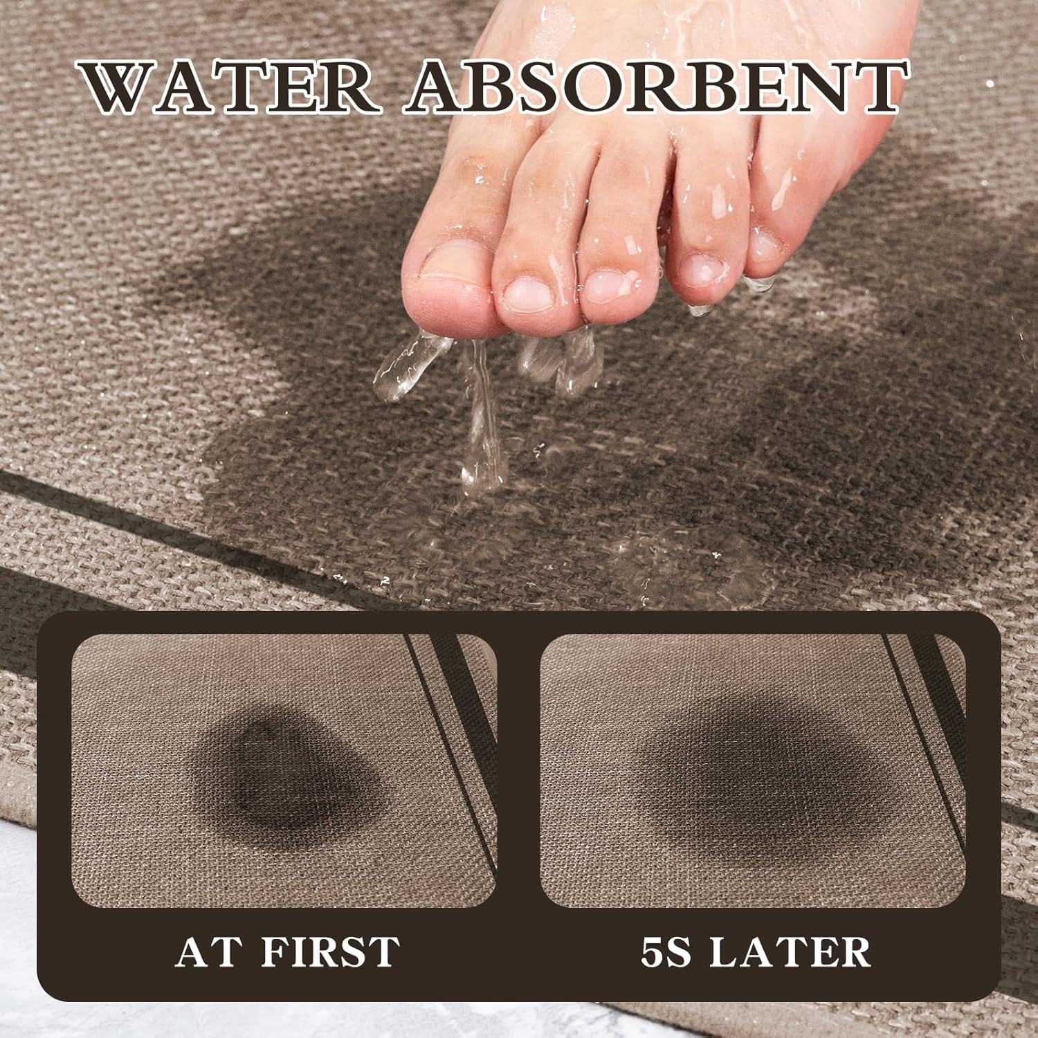 chakme Bathroom Rugs Mat 59x24, Ultra Thin Non Slip Bath Mat Large Quick Dry Absorbent Bath Mat for Bathroom Floor, (Dark Beige, 59"x24")