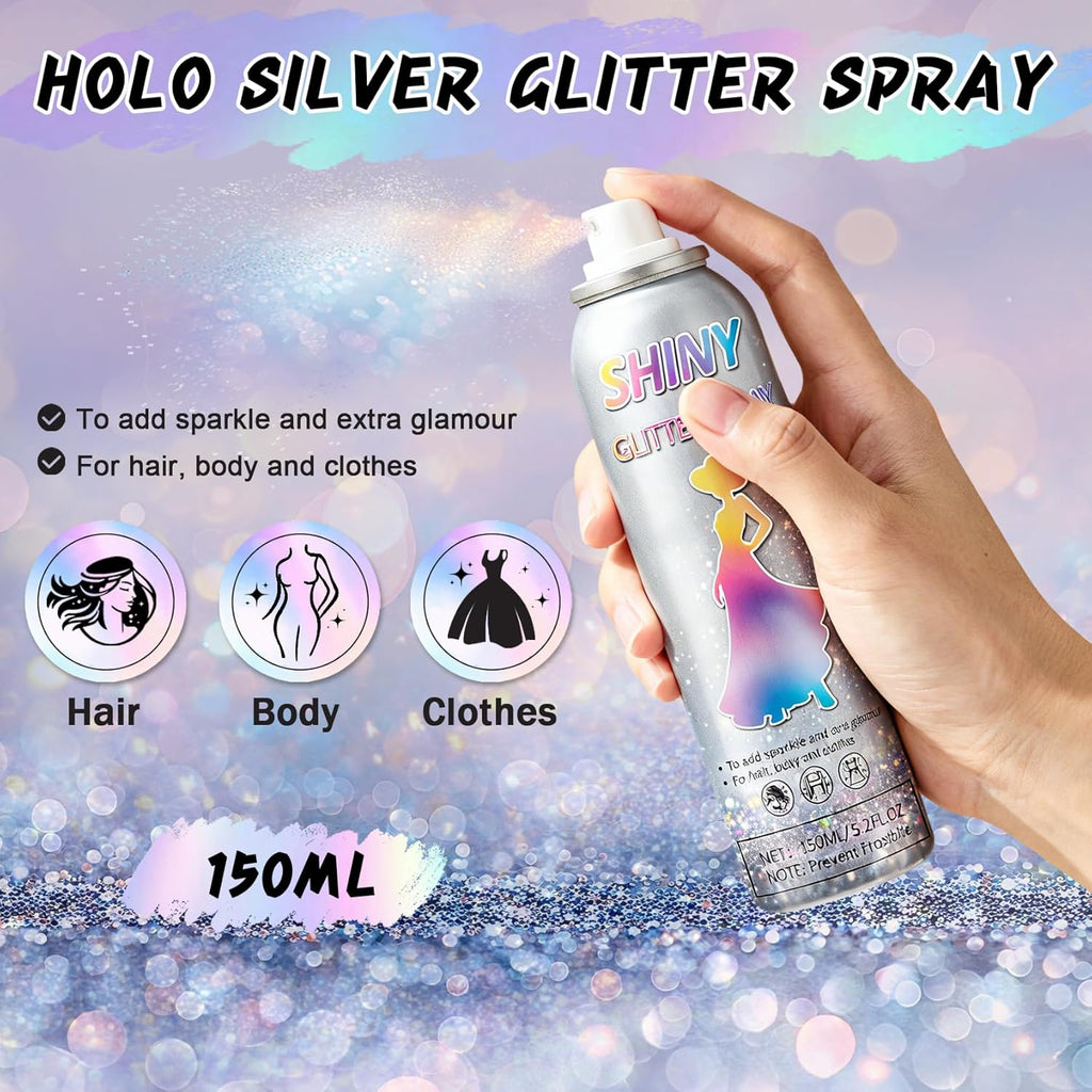 AWCCXMYM 150ML Body Glitter Spray Shiny Hair Glitter Long-Lasting and Quick-Drying Glitter Spray for Hair and Body Shimmer Glitter Hairsparay Halloween,Christmas,Festival Makeup Prom 5.2 Fl Oz