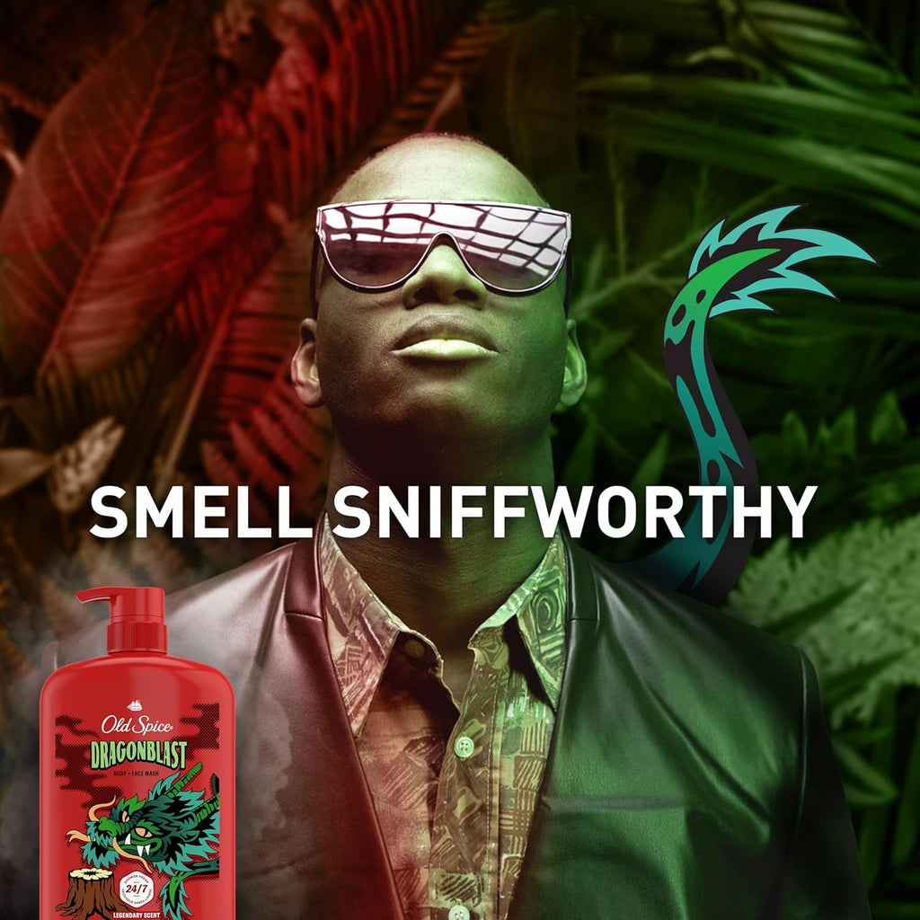 Old Spice Cleansing Body Wash for Men, 3X Defense, 24/7 Shower Fresh with Lasting Scent, 2-in-1 Body & Face Wash, Dragonblast Scent, 33.4 (Pack of 4)