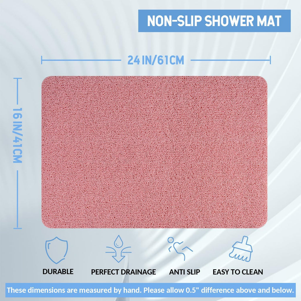 Non-Slip Bathtub Mat, Anti Slip Shower Mat, Fast Drying Bathtub Mats, Foot Scrubber Mat, Anti Slip Mat for Tub, Floor, Bathroom, Kitchen, Home, Hotel (Pink 24"×16")