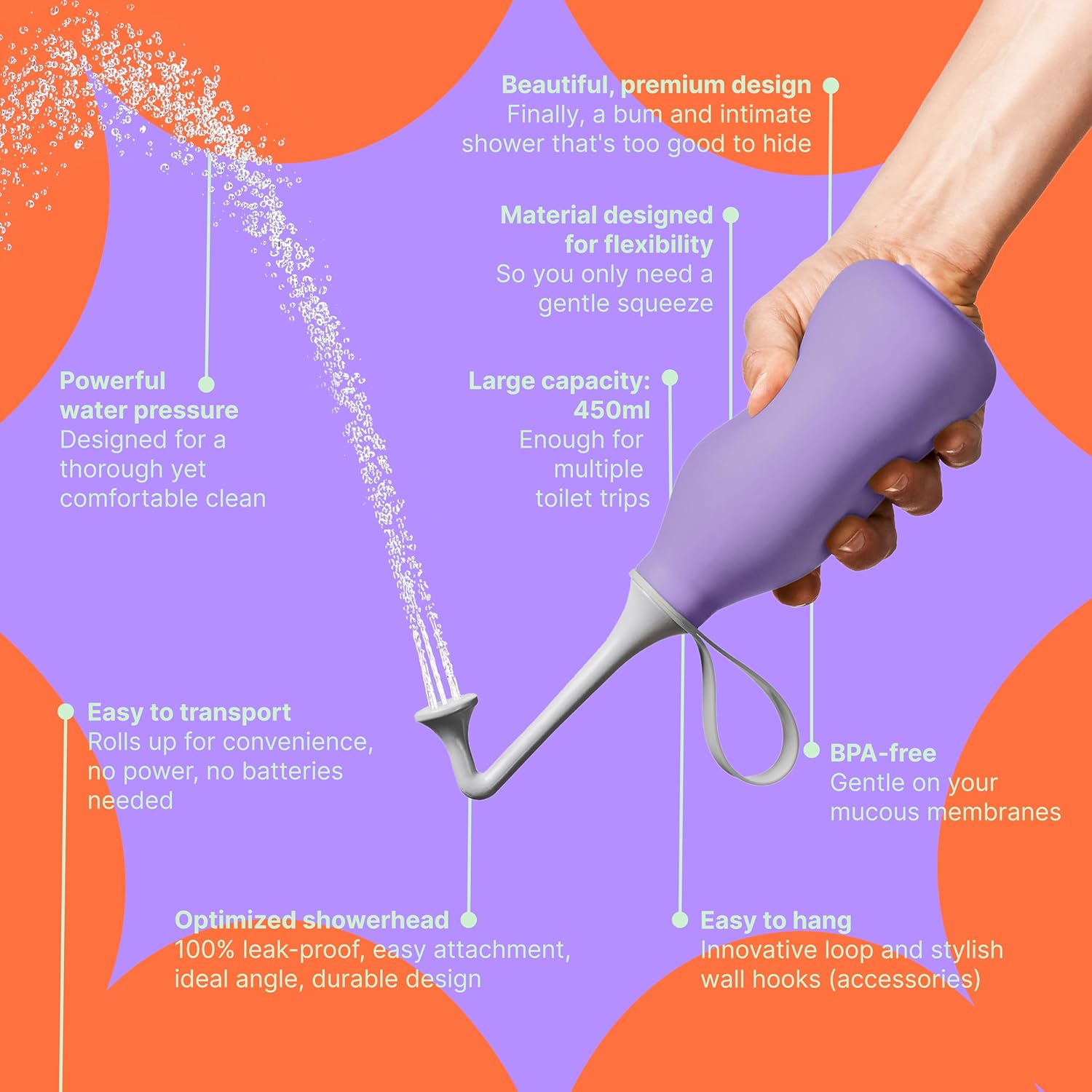 Butt & Intimate Shower 3.0 – Mobile Travel Bidet & Sustainable Intimate Shower, Replaces Wet Wipes, Saves Toilet Paper, Portable Handheld Bidet, Travel Bag Included, BPA-Free - Proud Purple