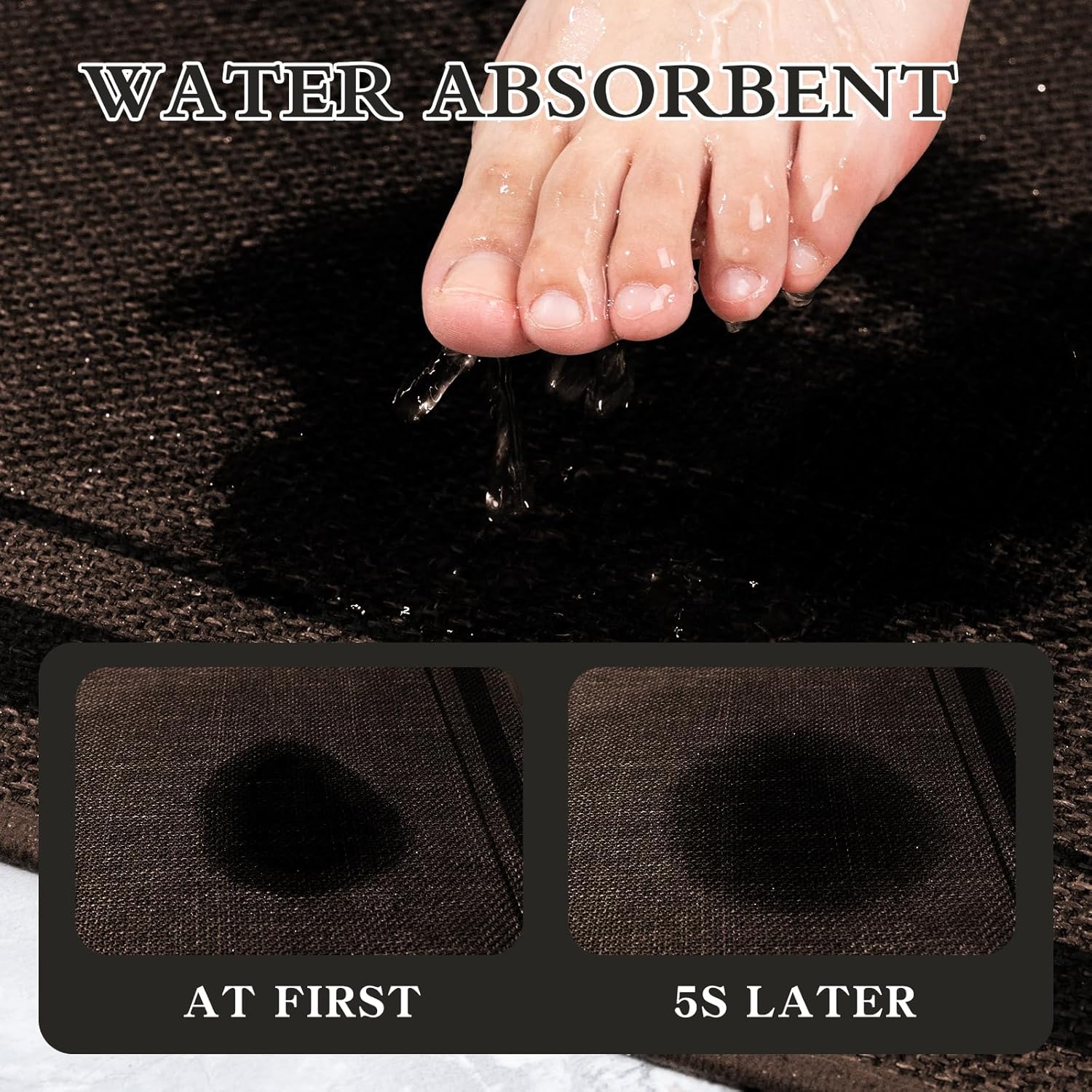 chakme Bathroom Rugs Mat 32x17, Ultra Thin Non Slip Bath Mat Quick Dry Absorbent Bath Mat for Bathroom Floor, (Brown, 32"x17")