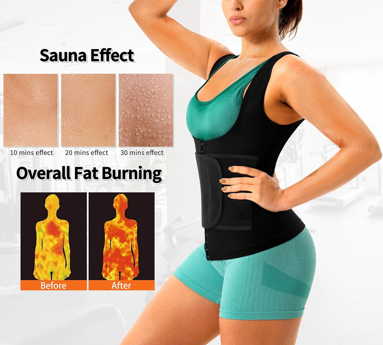 Sauna Suit for Women Slimming Shirt Sweat Vest Heat Trapping Tank Top Workout Shaperwear,Adjust Belt,Breathable Armpit