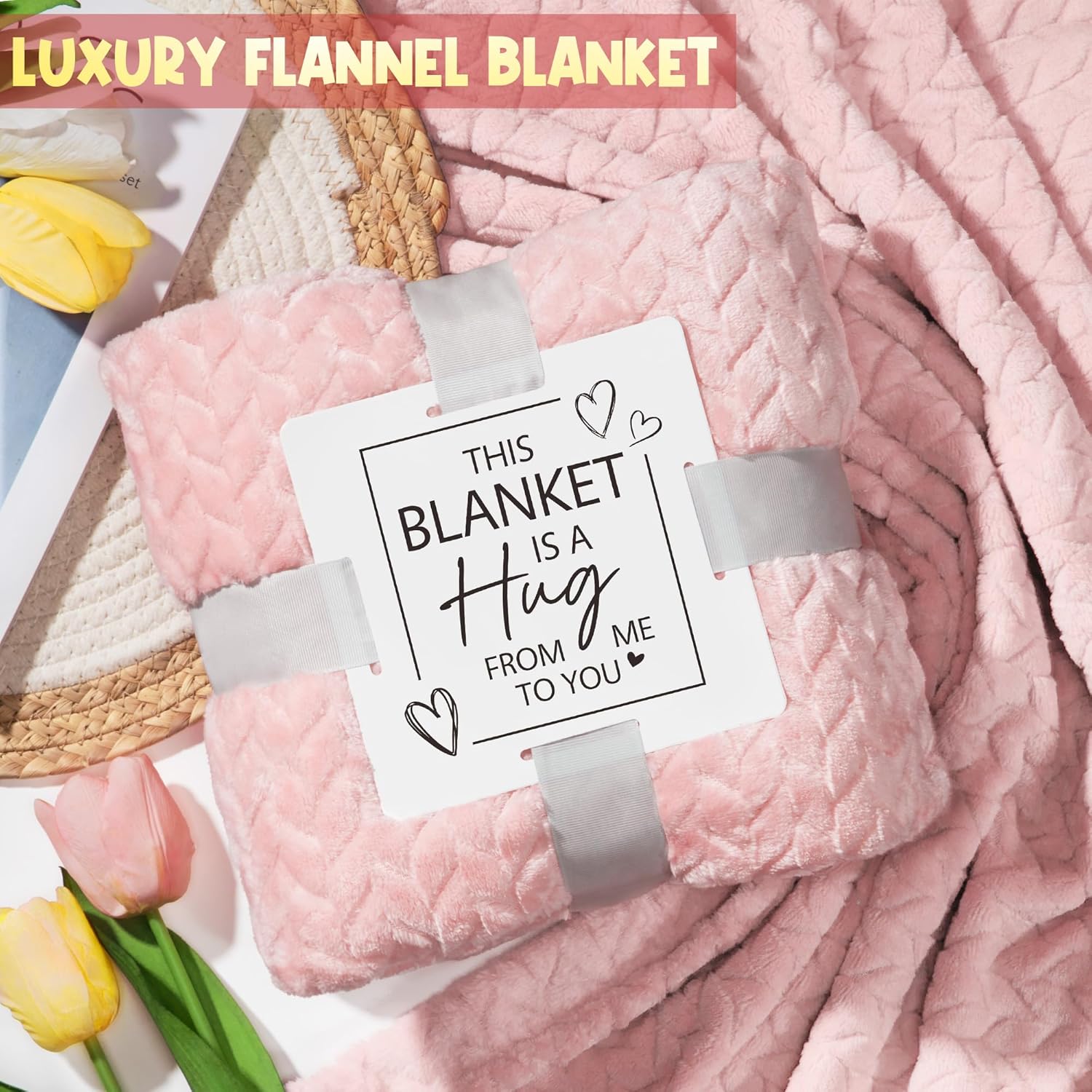 Birthday Gifts for Women Self Care Gifts Get Well Soon Gifts, Rose Relaxing Spa Gifts Basket Care Package w/ Luxury Flannel Blanket, Unique Christmas Gifts for Mom Her Friend Sister Wife Grandma